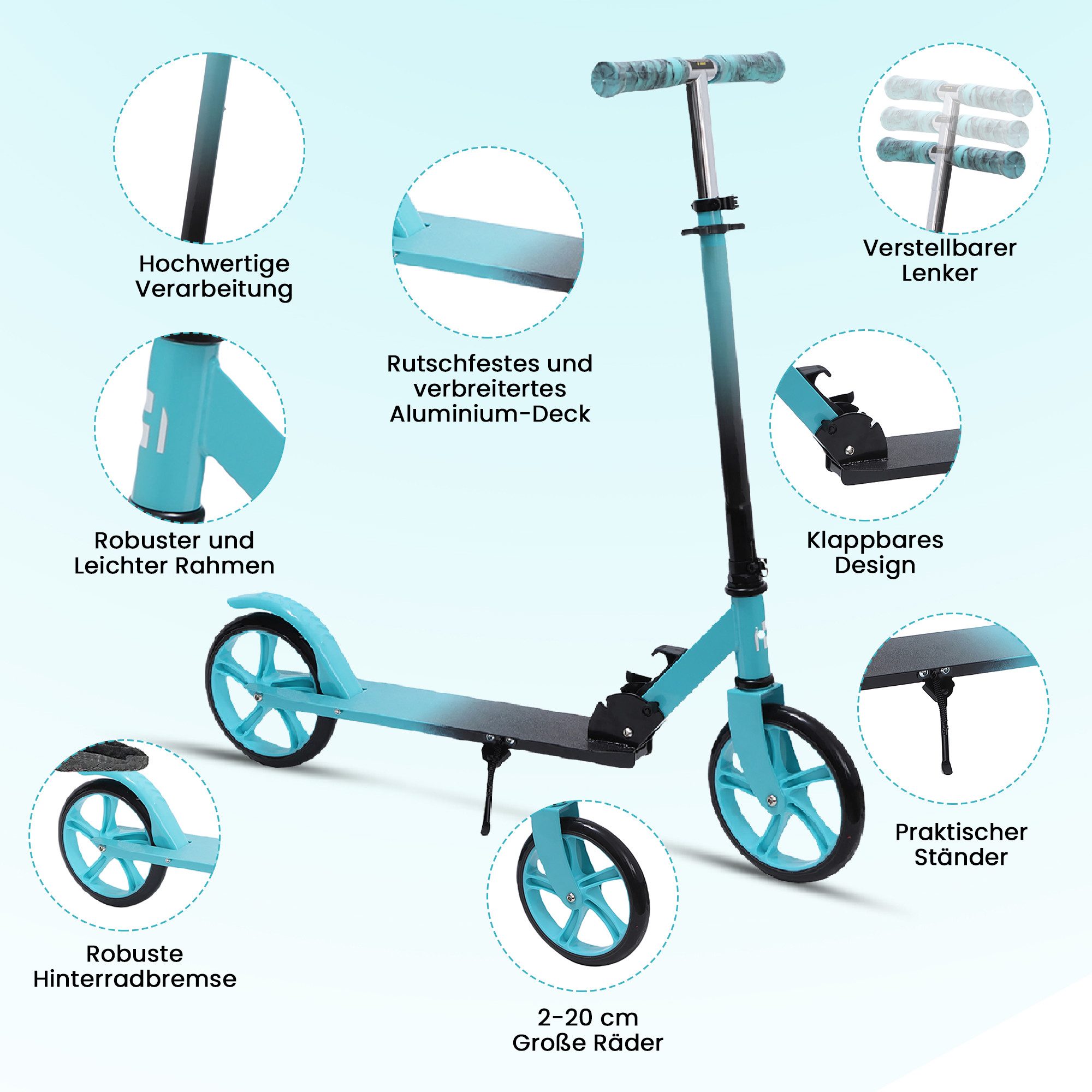 Habib Gruppe Scooter Kinderroller 200mm Cityroller, Klappbar & bis 100kg