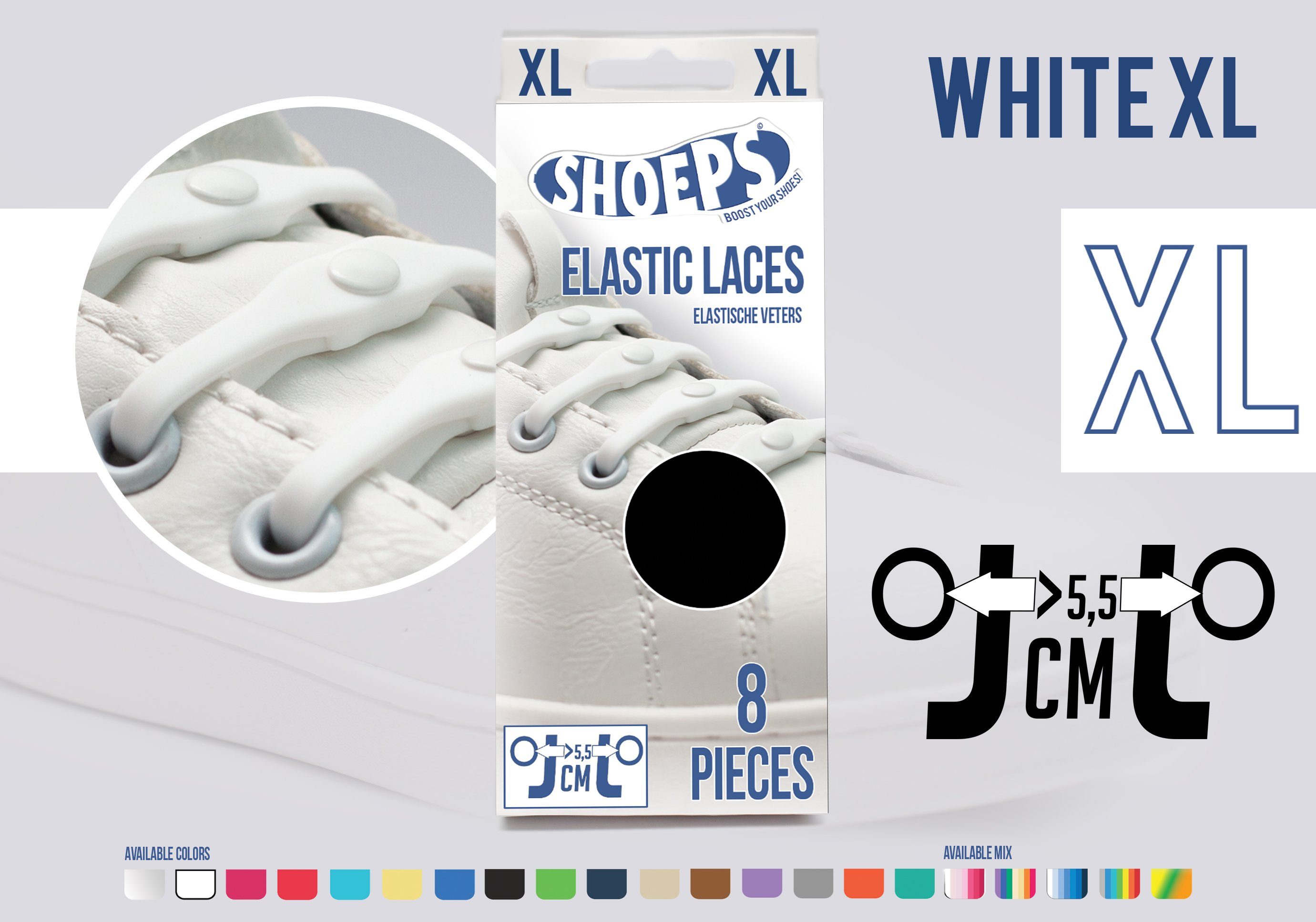 Shoeps Schnürsenkel Elastic Laces XL - extra Lang - Die neue und einfachere Art Schuh zu binden White