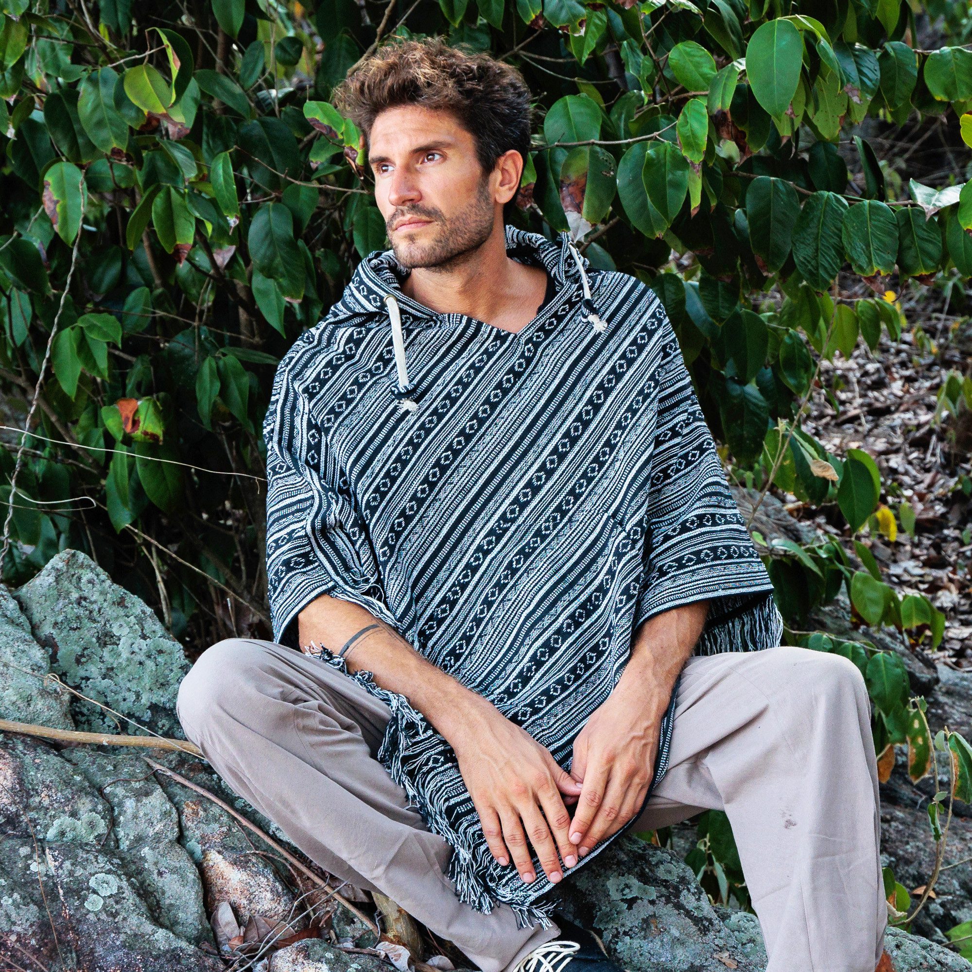 virblatt Sweatponcho Poncho Herren, Baumwolle, Poncho Winter Mexiko Poncho Rollstuhl unisex
