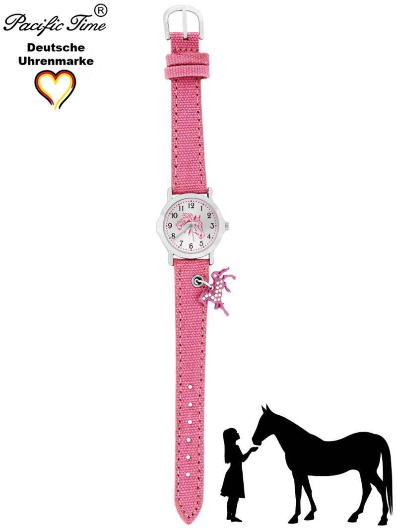 Kinder Time Versand rosa Pferdeanhänger mit Quarzuhr Stoffarmband, Pacific Armbanduhr Gratis