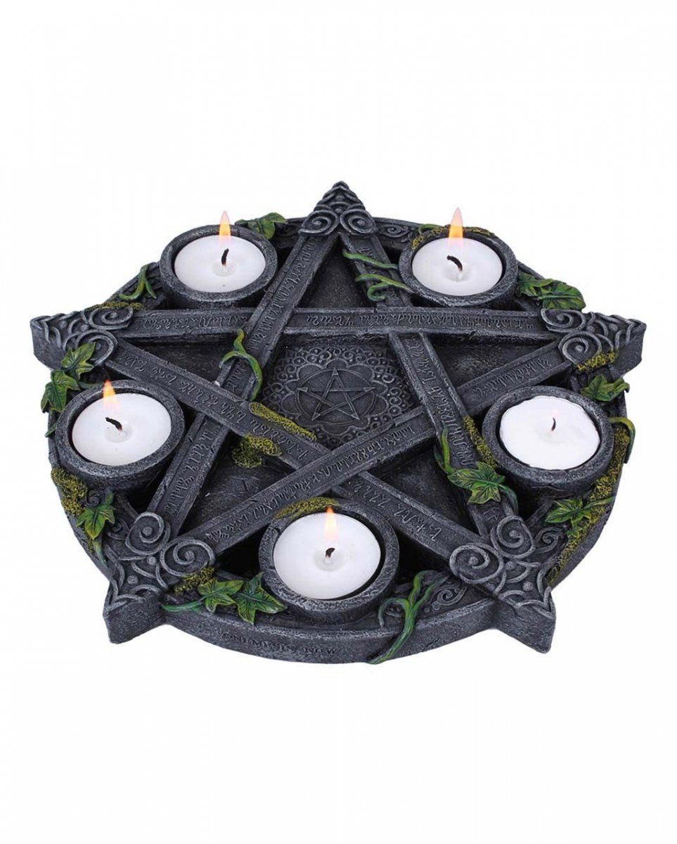 Horror-Shop Kerzenständer Okkulter Pentagramm Teelichthalter als Gothic Deko