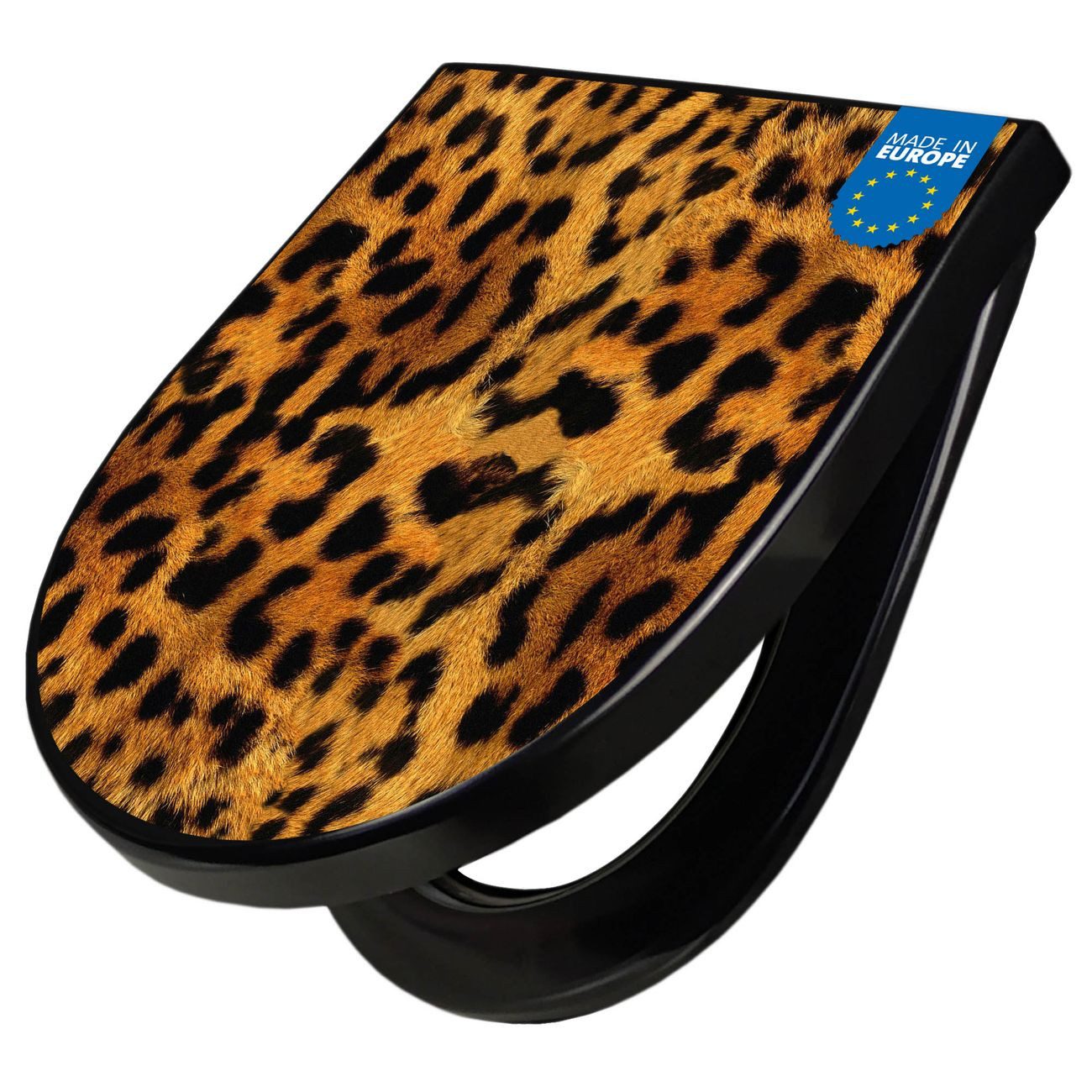 banjado WC-Sitz Premium D-Form mit Absenkautomatik Motiv Leopard (umweltfreundliches Material, Softclose Absenkautomatik), 45 x 36,4 x 4