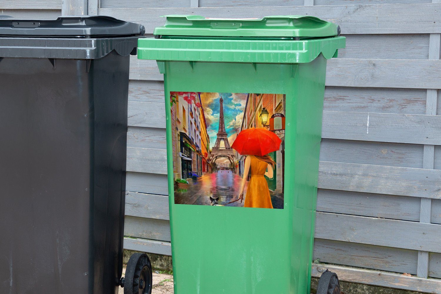 MuchoWow Wandsticker Ölfarbe Gemälde Hund (1 - Mülleimer-aufkleber, Sticker, Paris Frau - St), - Container, - Abfalbehälter Mülltonne