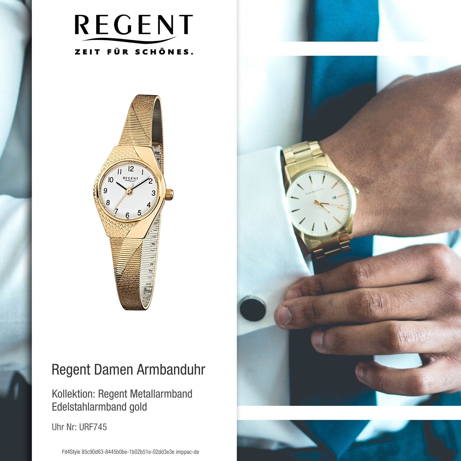 Regent Quarzuhr Regent Damen-Armbanduhr gold oval, ionenplattiert (ca. klein 23x30mm), F-745, Armbanduhr Damen Edelstahl, Analog