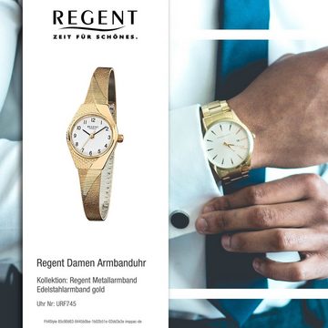 Regent Quarzuhr Regent Damen-Armbanduhr gold Analog F-745, (Analoguhr), Damen Armbanduhr oval, klein (ca. 23x30mm), Edelstahl, ionenplattiert