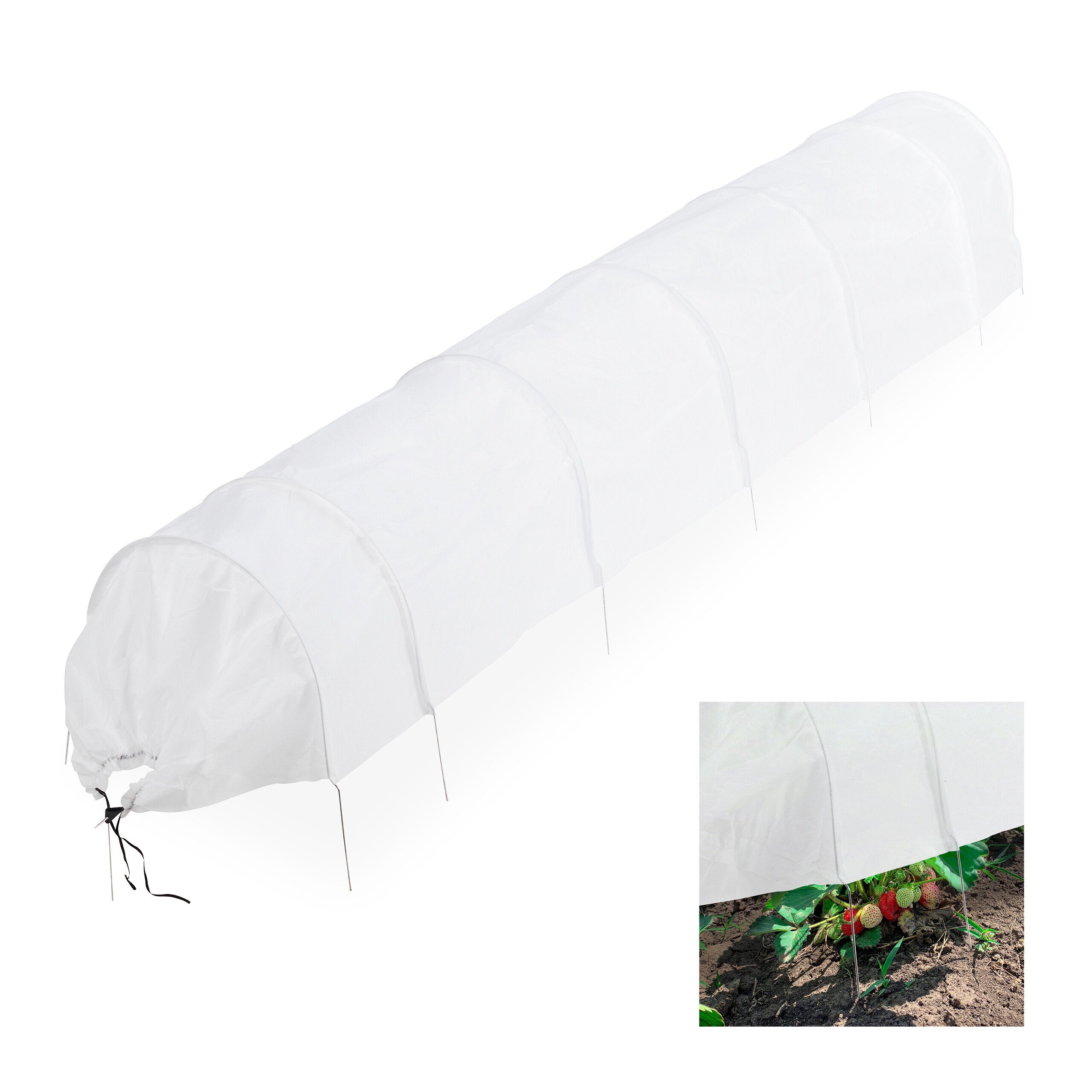 relaxdays Pflanztunnel aus Vlies 3,4 m, BxTxH: 50 x 340 x 53 cm, BxLxH: 50 x 340 x 53 cm, 3-St.