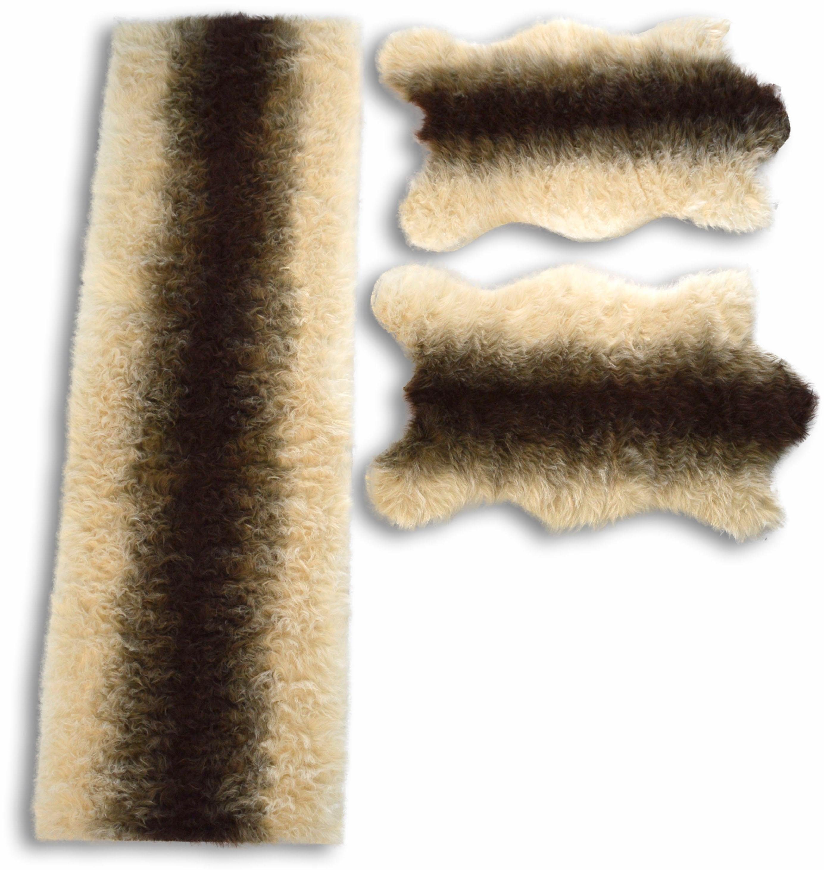 KiNZLER Bettumrandung Fell Streifen, Höhe 70 mm, (3-tlg), Bettvorleger, Läufer-Set für das Schlafzimmer, Kunstfell, waschbar