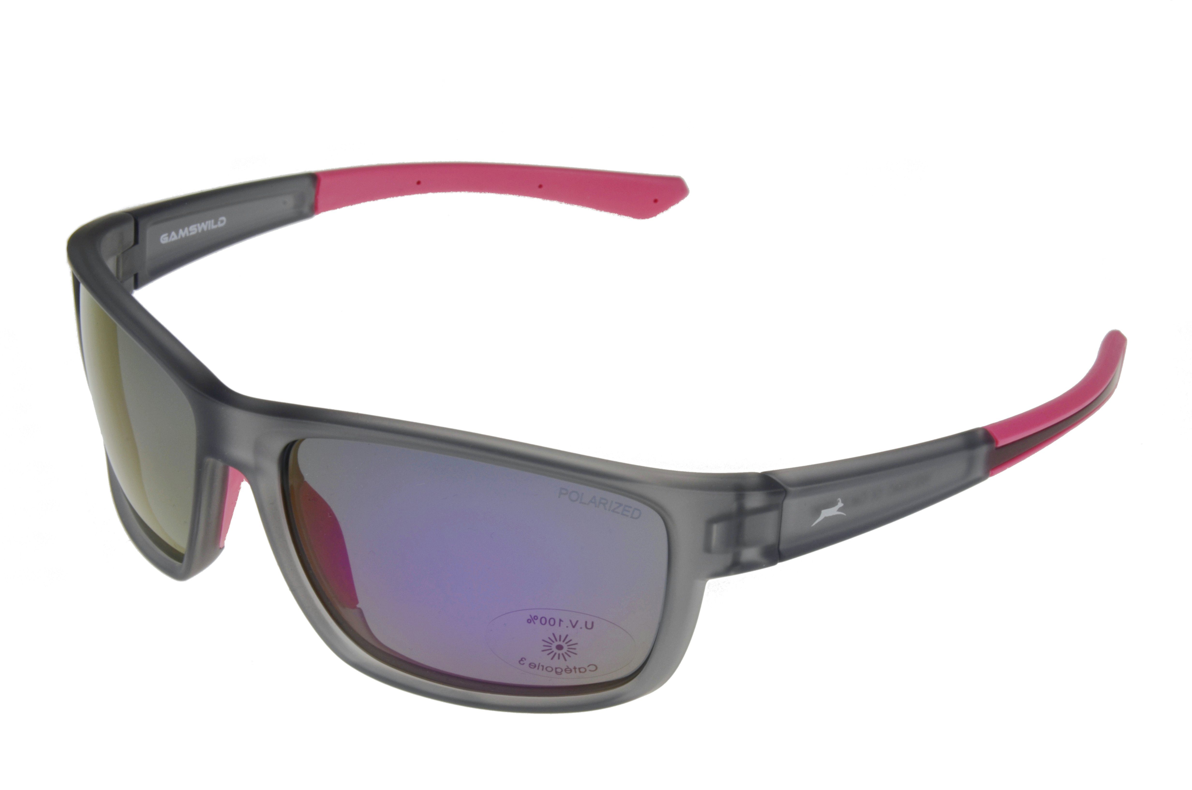 Gamswild Sportbrille WS7434 Sonnenbrille Skibrille Fahrradbrille Damen Herren Unisex, schmal geschnittenes Modell, braun, schwarz, pink, grün grau-pink