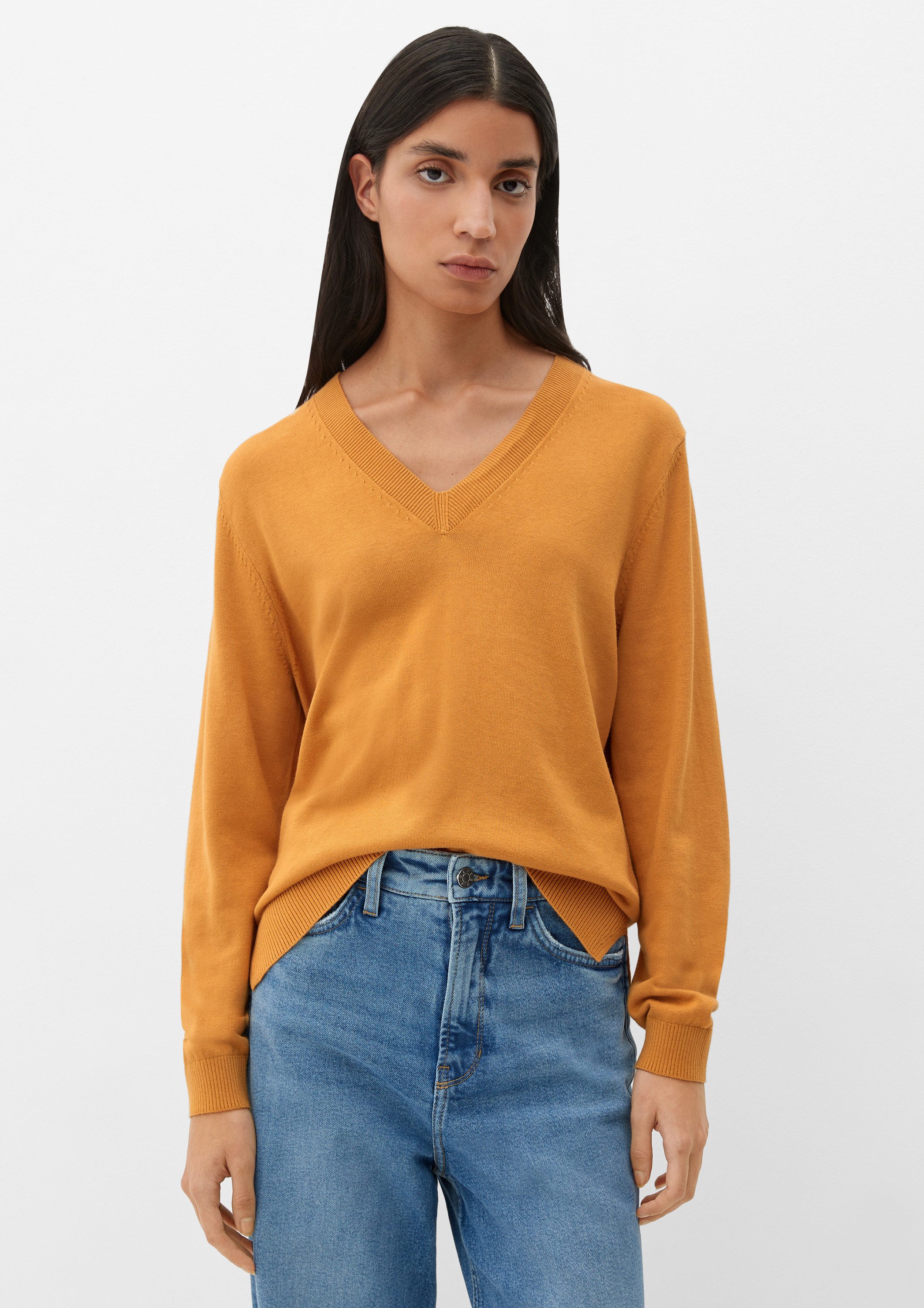 s.Oliver Longpullover Strickpullover Strickpullover mit V-Neck