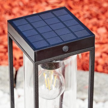 hofstein LED Solarleuchte moderne Stehleuchte aus Metall/Glas in Schwarz/Klar, LED wechselbar, 2700 Kelvin, mit Solarpanel, Akku und Edspieß, 200 Lumen, Höhe 75cm, IP44