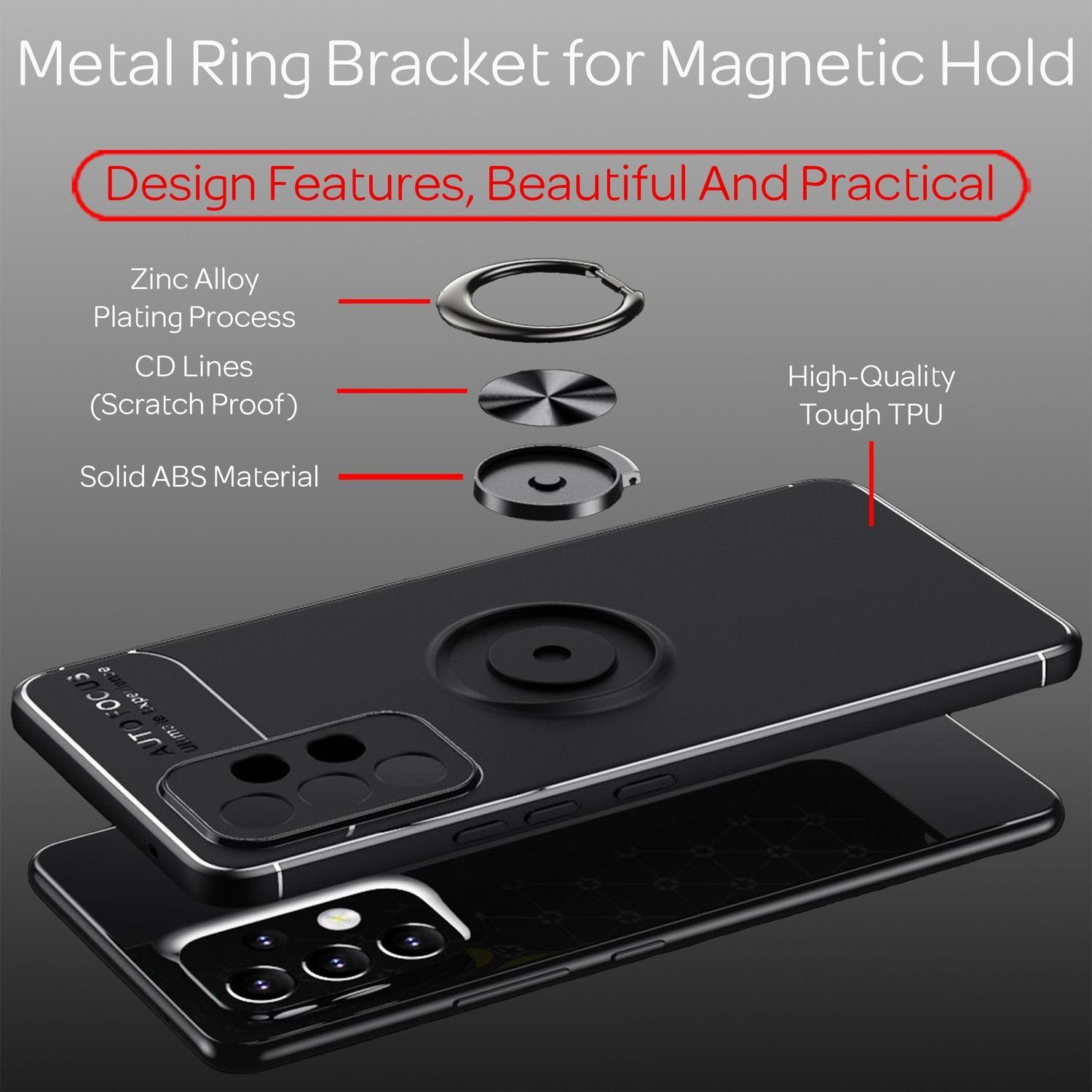 Nalia Smartphone-Hülle Samsung Galaxy A53 16,5 cm (6,5 Zoll), Matte Ring Silikon Hülle / 360 Grad Ring / Standfunktion / Rutschfest