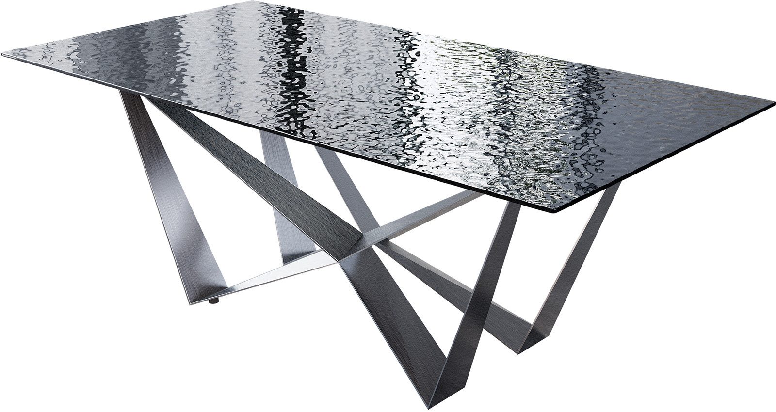 DELIFE Esstisch Edge, Reliefglas Rauchschwarz 3D-Design 200x100 Spider Flachstahl Edelstahl