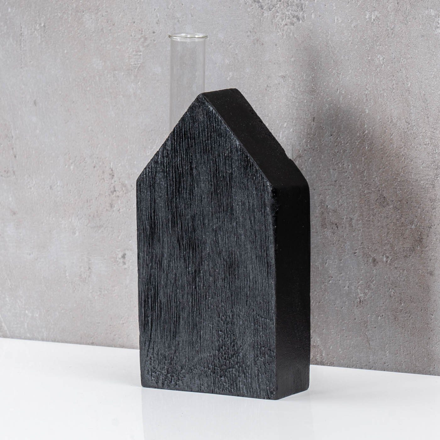 Tischdeko Mangoholz Haus Variante 1 Dekovase, Schwarz Reagenzglas Vase H20cm Glas Levandeo®