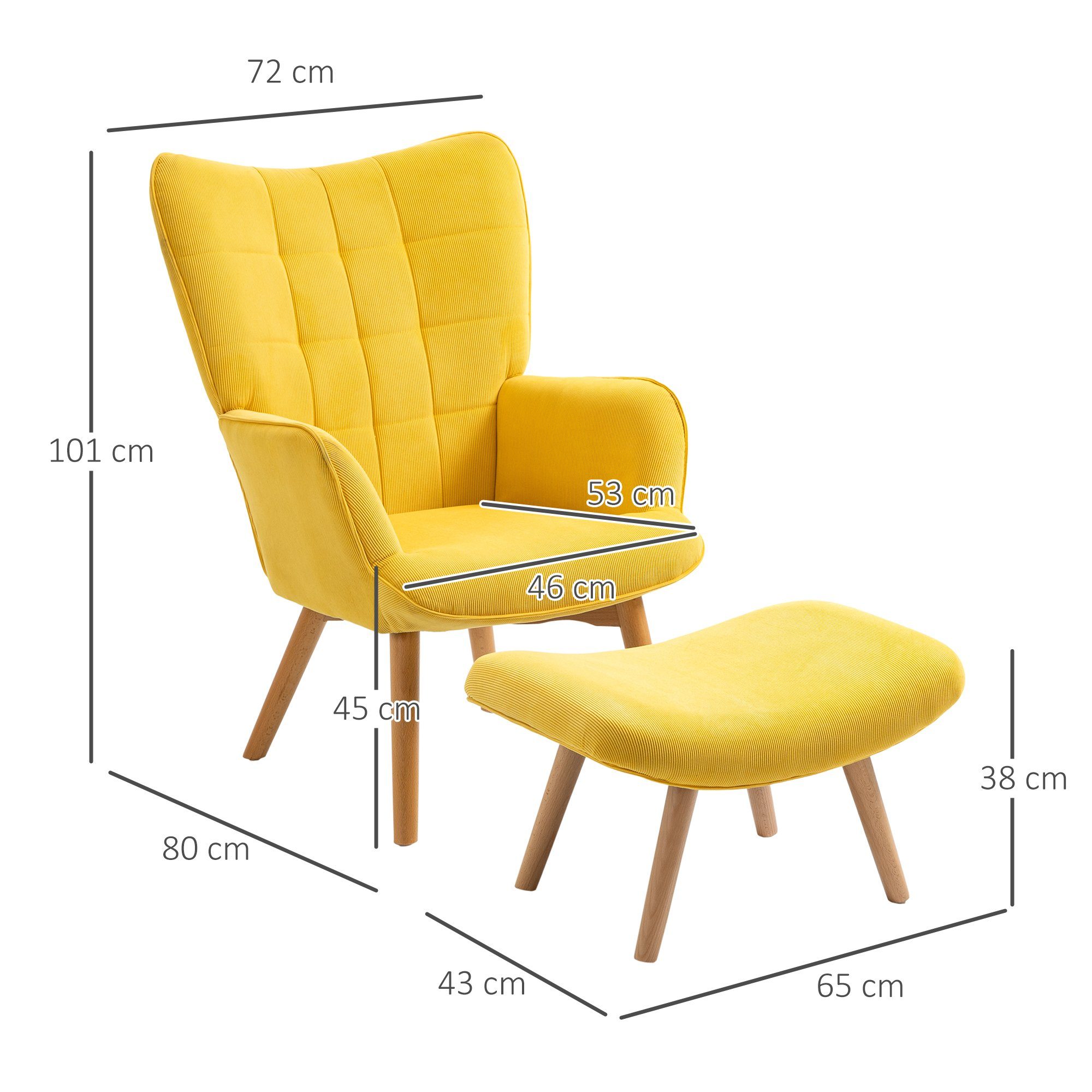 HOMCOM Relaxsessel Loungesessel, Armlehnstuhl, Fernsehsessel für Wohnzimme (Ohrensessel, 2-St., Polstersessel), mit Cord-Optik