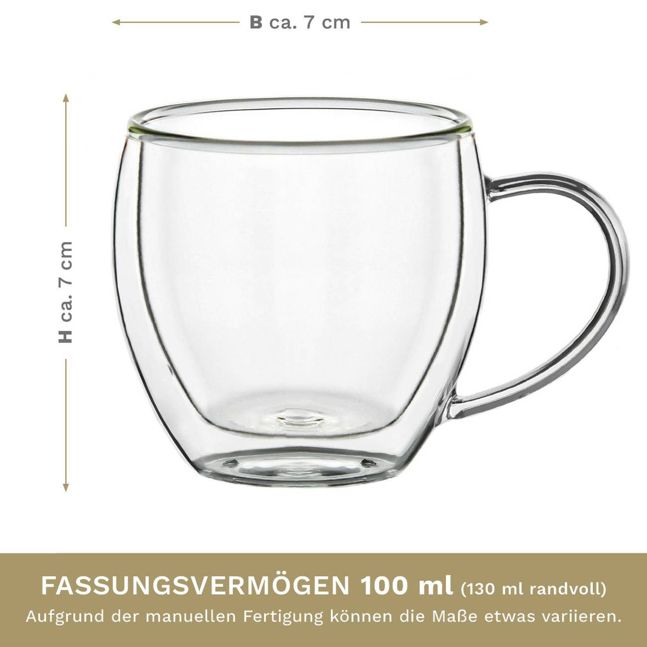 Creano Teeglas Thermoglas Espressoglas hoch mit Henkel 2er Set, 100ml, 2-tlg., Borosilikatglas, 2 Gläser – Bild 5 von 5