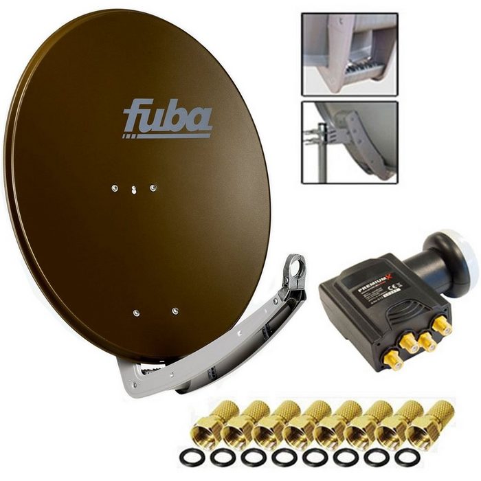 fuba Fuba 74x84 cm Alu Braun DAA 780 + PremiumX DELUXE Quad LNB 0 1 dB + 8x F-Stecker SAT-Antenne
