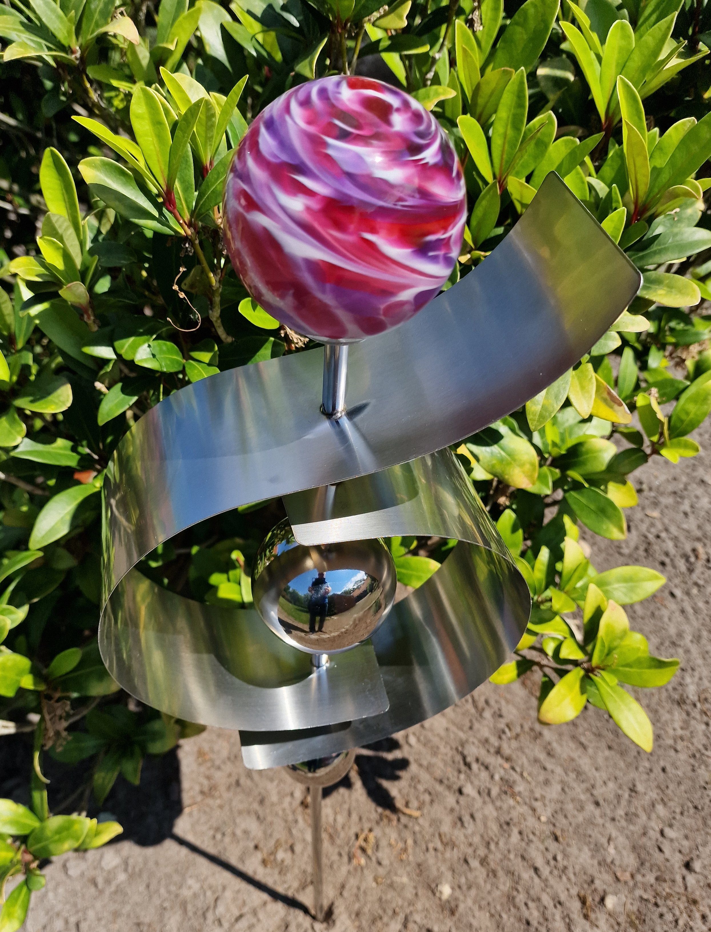 Gartenstecker Glaszauber Jupiter - Edelstahl Mit Grüner Glaskugel