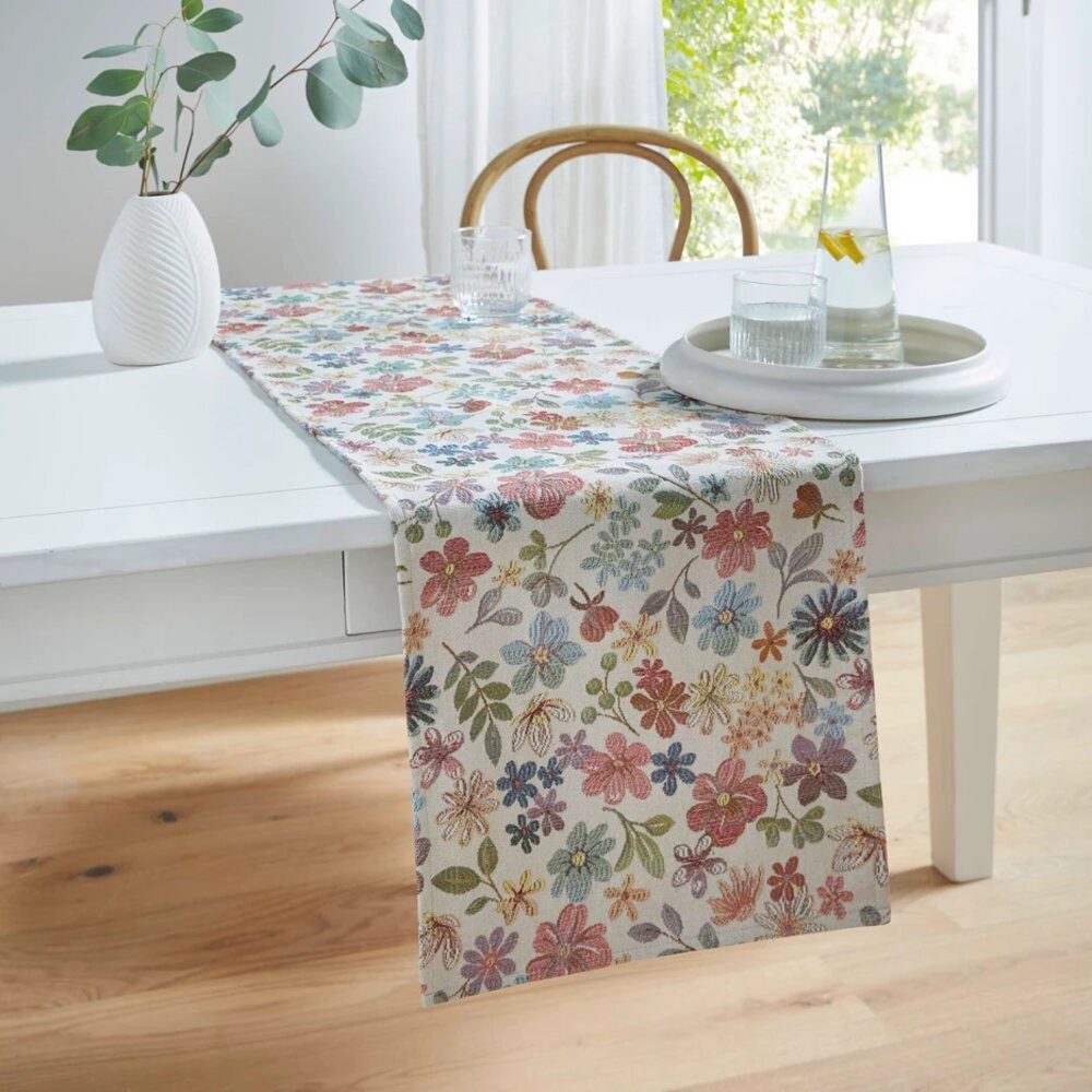 Home-trends24.de Tischläufer Blumen Gobelin Qualität Tischdecke Tischläufer Tischband