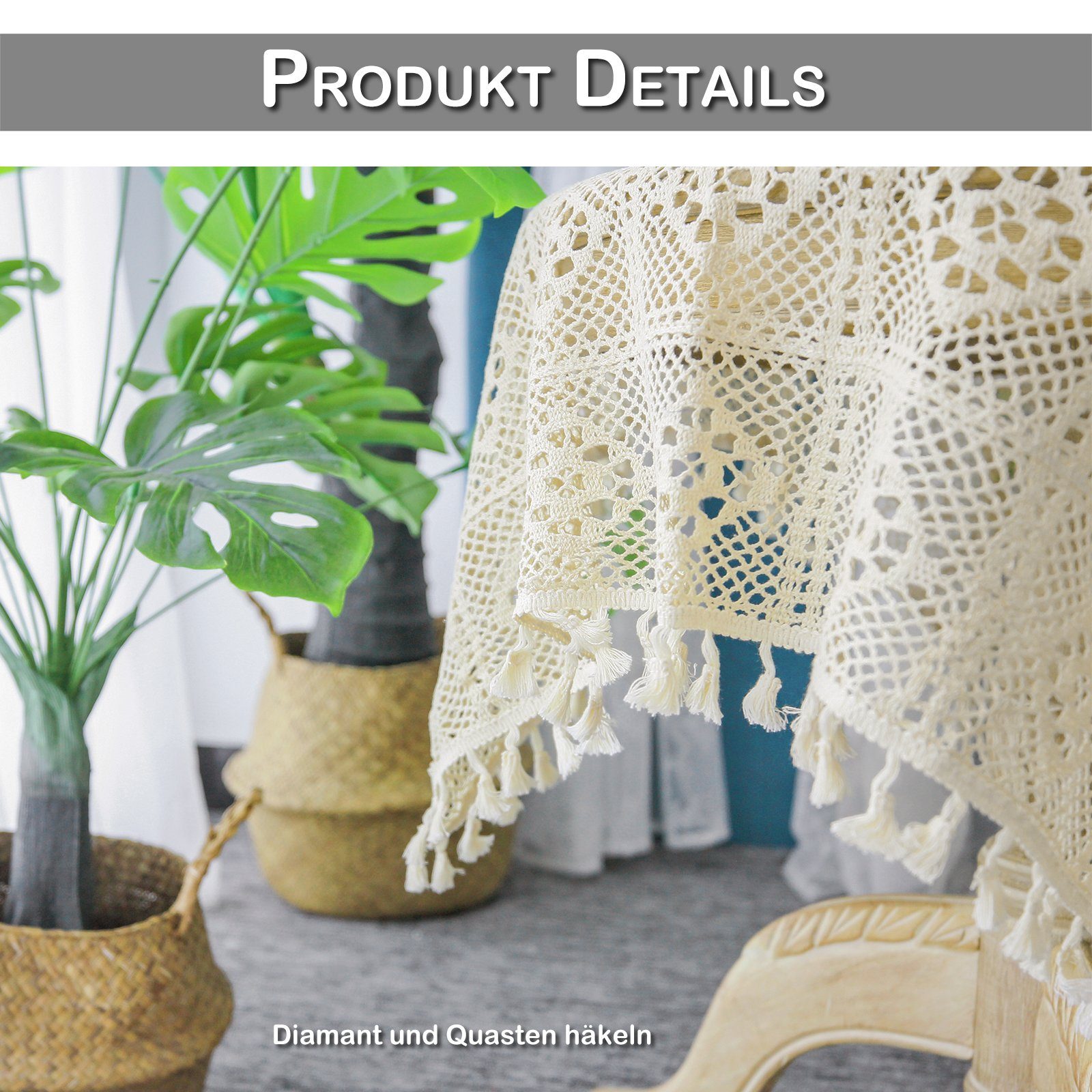 Sunicol Tischdecke Vintage Quaste Tischdecke, Creme, günstig online kaufen