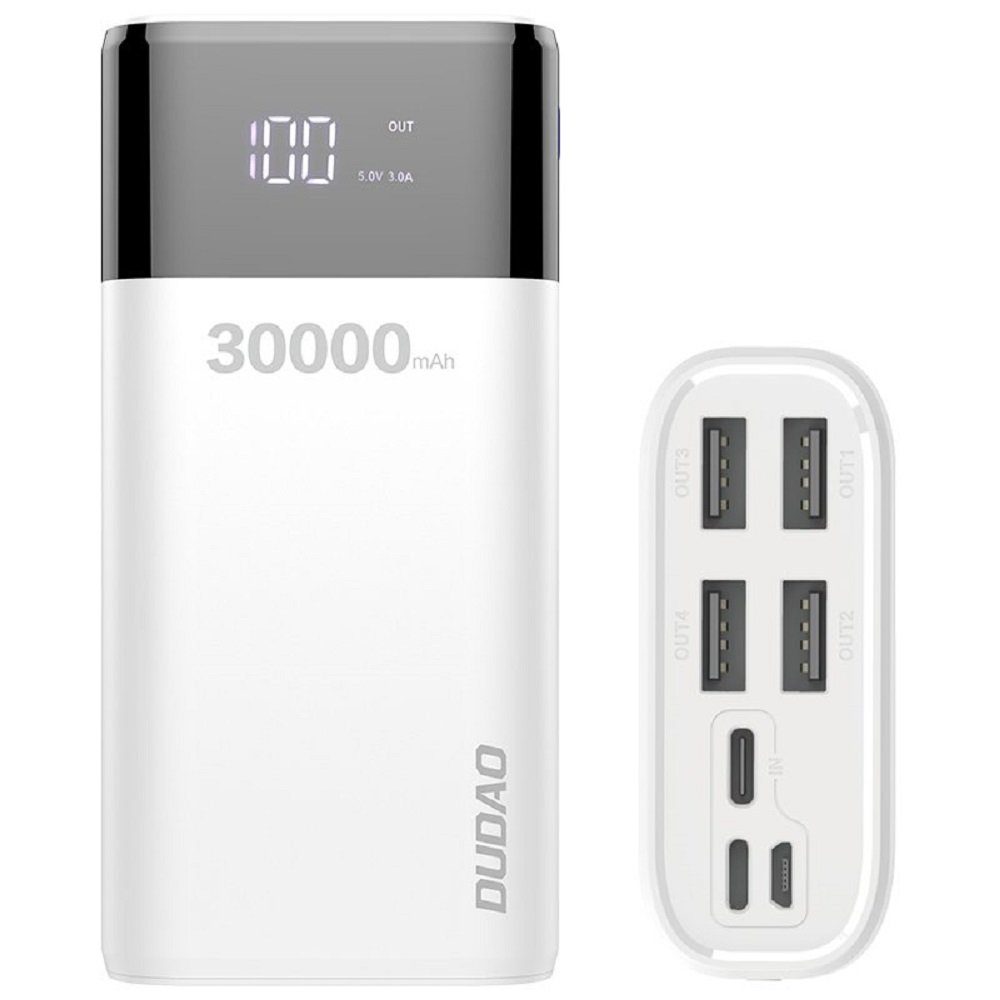 Dudao 30000mAh, Externer Akku mit 4 Output USB Schnellladung Max 4A Powerbank 30000 mAh