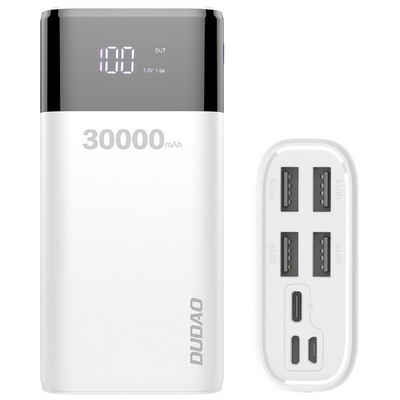 Dudao Powerbank 30000mAh, Externer Akku mit 4 Output USB Schnellladung Max 4A, Akkupack mit LED Anzeige Externes Ladegerät für Handy, Tablet, Smartphone in weiß Powerbank 30000 mAh