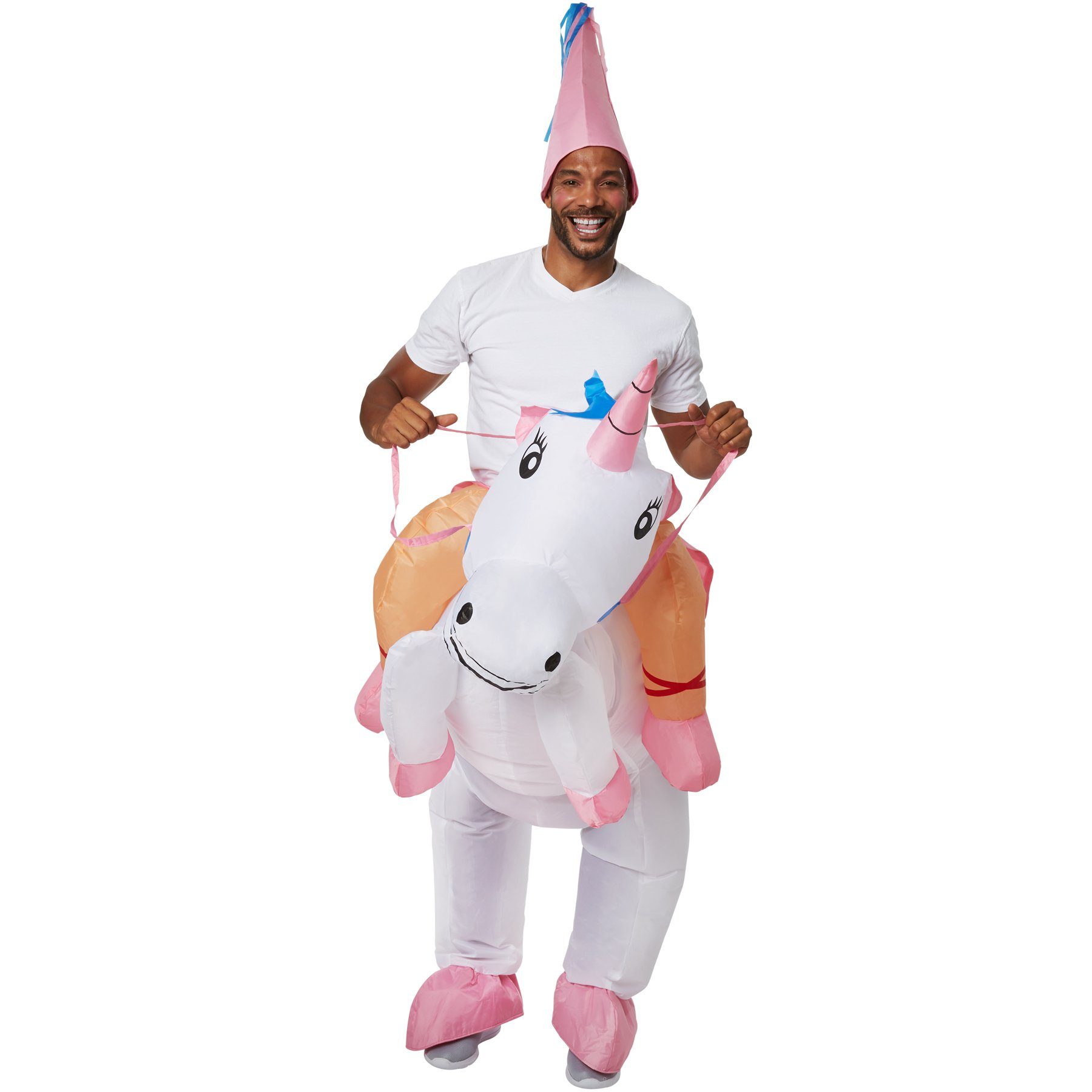 dressforfun Kostüm Unisexkostüm Einhorn, Buntes Einhornkostüm mit rosa Spitzenhut