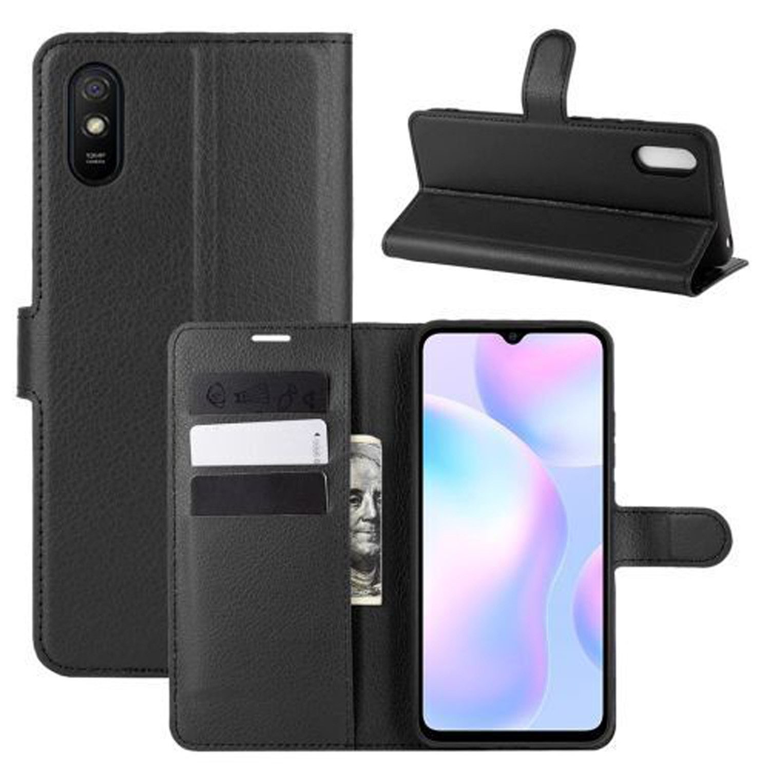 betterfon Handyhülle Handytasche für Xiaomi Klapphülle Flip Case Schwarz, 3 Kartenfächer, Magnetverschluss & Standfunktion im Lederlook