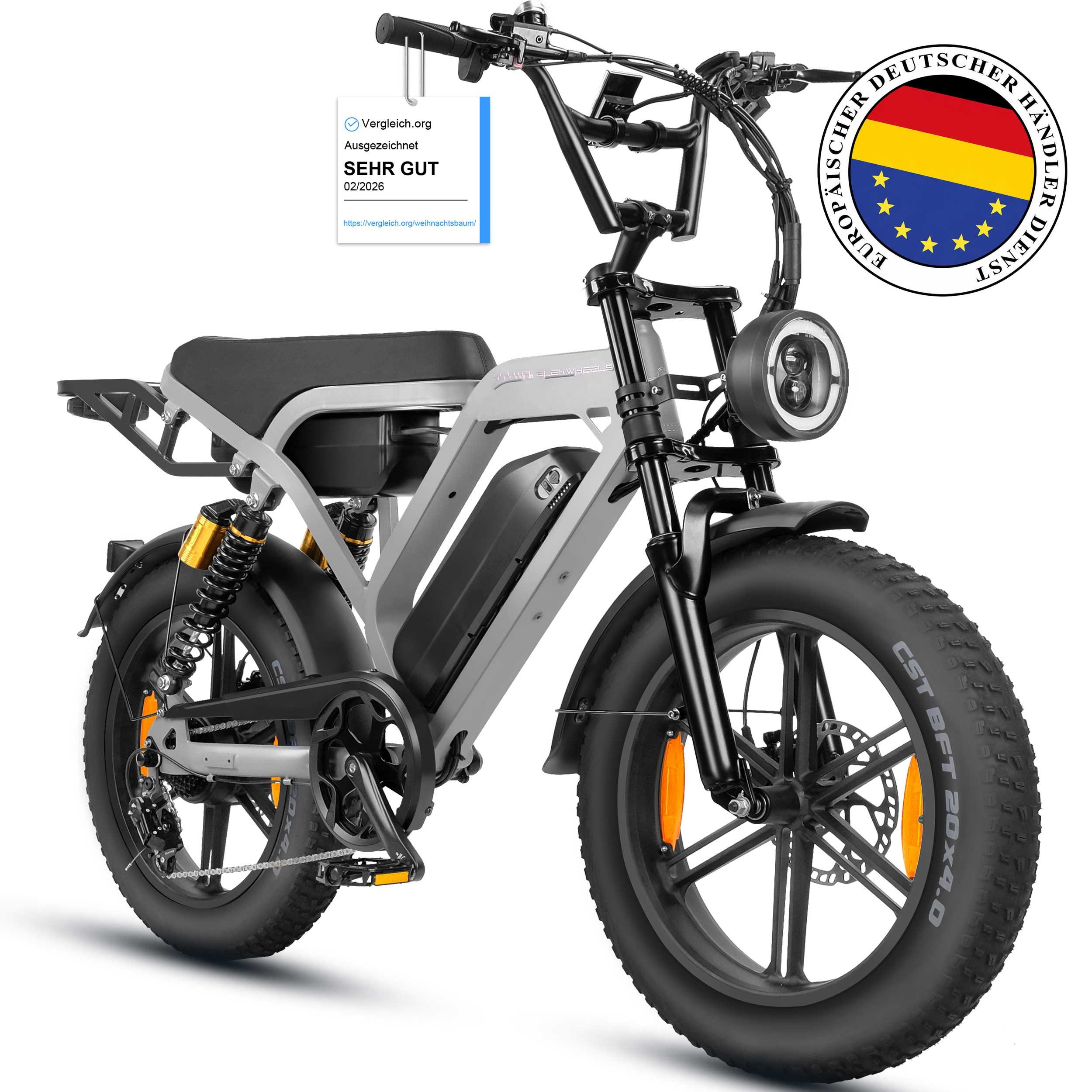 E-Bike Mountainbike Cityrad E-Fahrrad 20” x 4.0” Damen u. Herren Pedelec 1440Wh Max.216KM