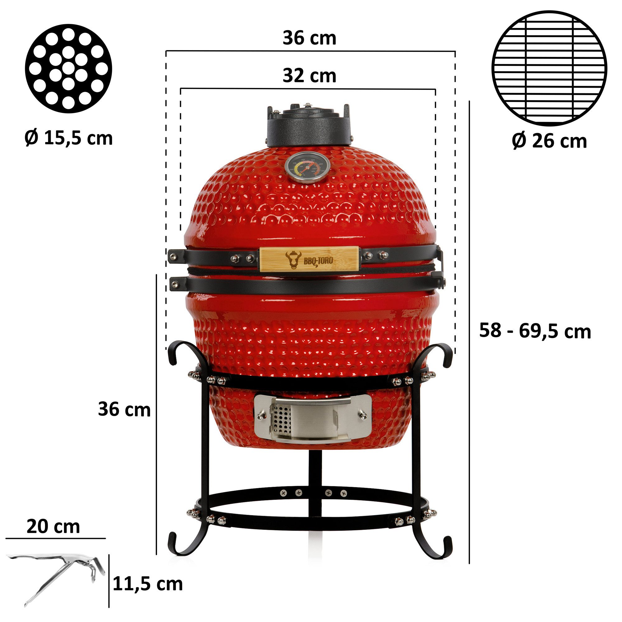 BBQ-Toro Keramikgrill Kamado Holzkohlegrill Ø 32 cm "HAIIRO" mit Grillrost und Thermometer