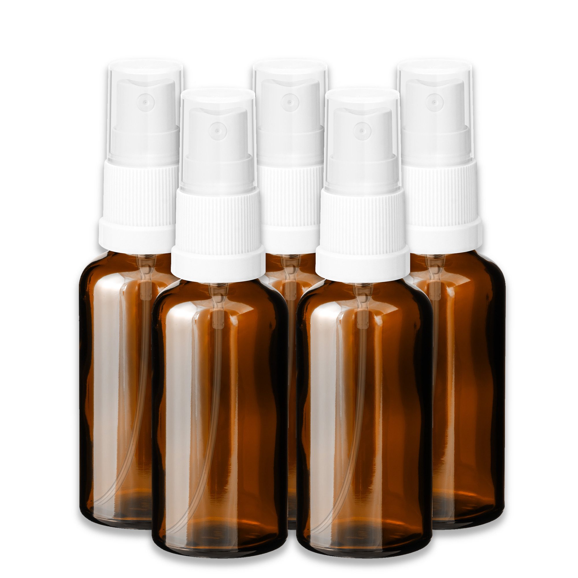 CK Verpackung GmbH Zerstäuberflasche 5x Glasflasche braun 50 ml mit weißem Zerstäuber leere Kosmetikflasche