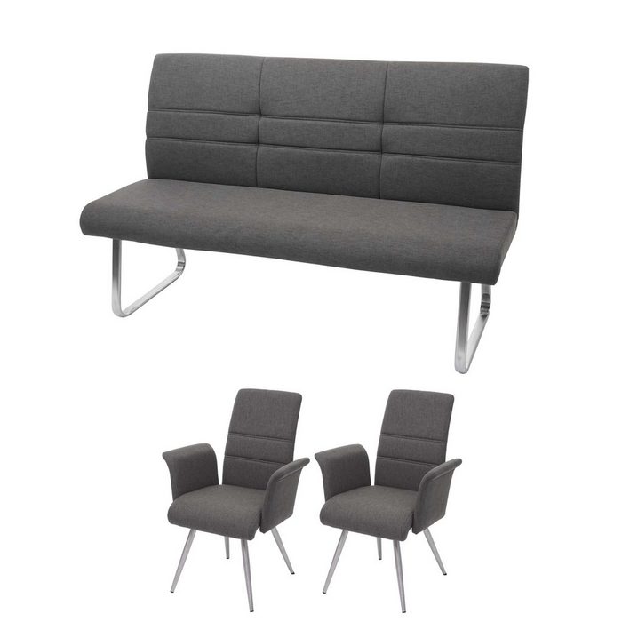 MCW Esszimmerstuhl MCW-G55-4 (Stühle mit Armlehne) 2er-Set inklusive 3-Sitzer Bank mit Ziernaht mit Fußbodenschoner