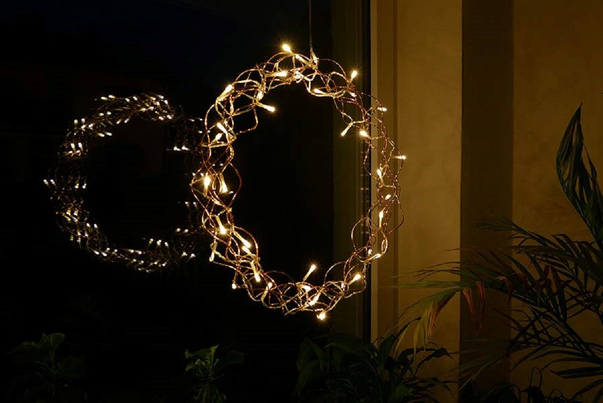Gartenpirat LED-Lichterkette Lichterkranz Ø 40 o. 70 cm aus kupferfarbenem Draht mit LED warmweiß, Timer 8/16 Std., Transparentes Zuleitungskabel