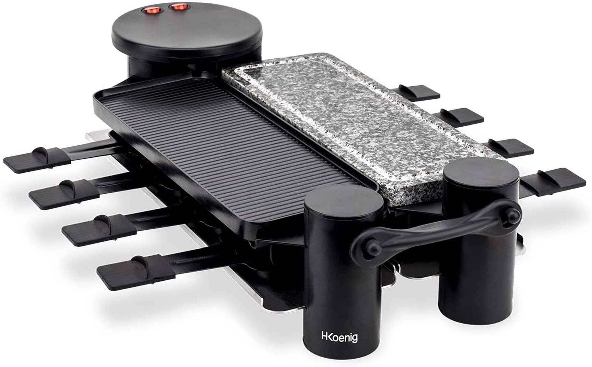 H.Koenig Raclette RP360 Raclette heißer Stein, ausklappbar, 8 Raclettepfännchen, 1200 W