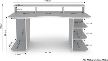 Homexperts Gamingtisch Flynn, moderner Gamingtisch mit farblich abgesetzten ABS Kanten