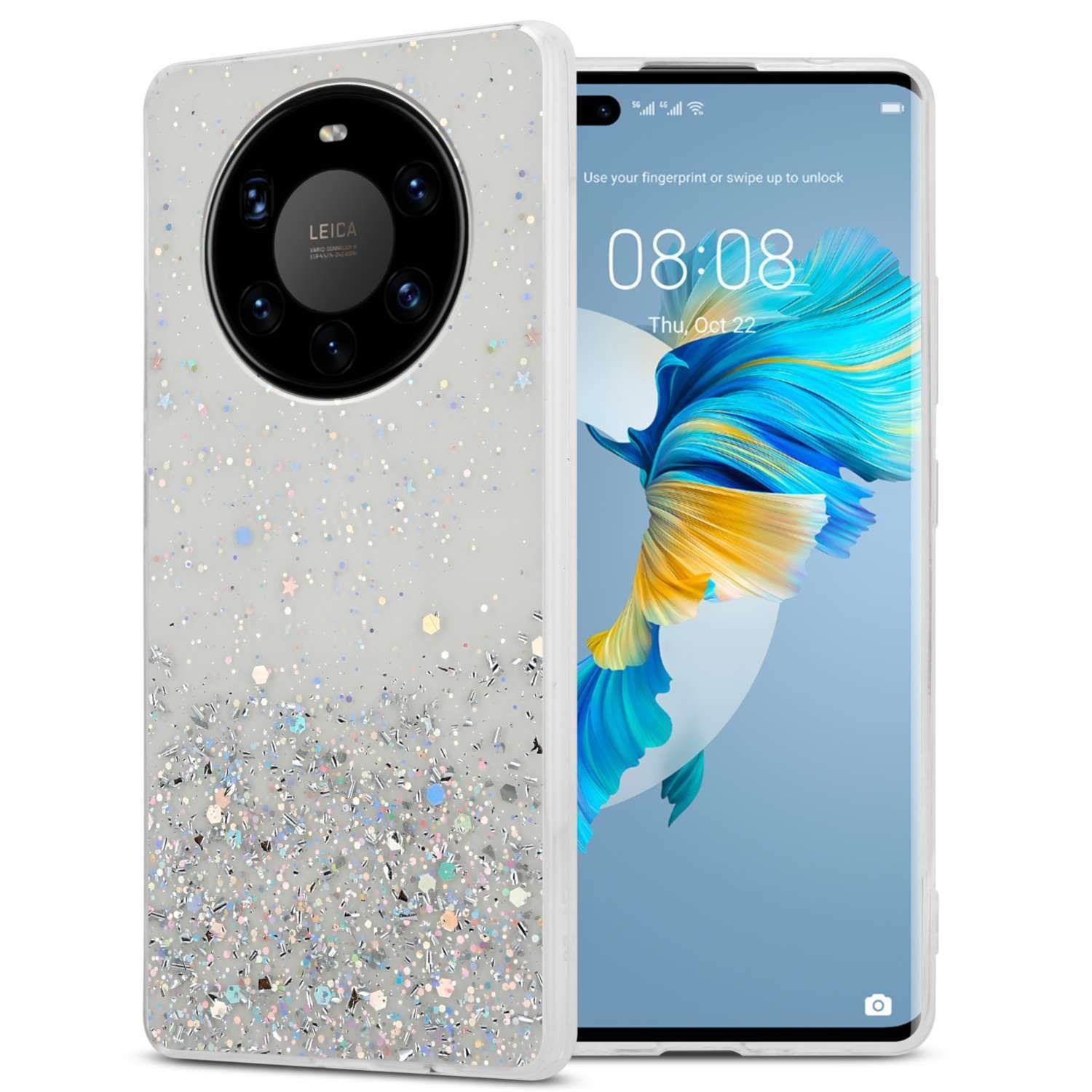Cadorabo Handyhülle für Huawei MATE 40 PRO Hülle Huawei MATE 40 PRO, Flexible TPU Silikon Handy Schutzhülle - Hülle - mit Glitzer