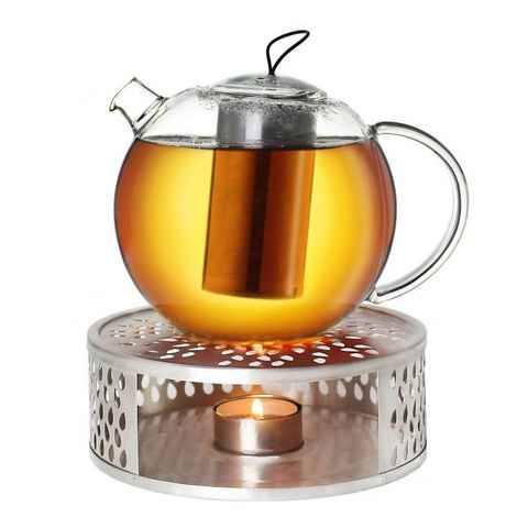 Creano Teekanne Creano Teekanne aus Glas 1,0l Jumbo + ein Stövchen aus Edelstahl, 1 l, (Set), Mit Silikonschlaufe