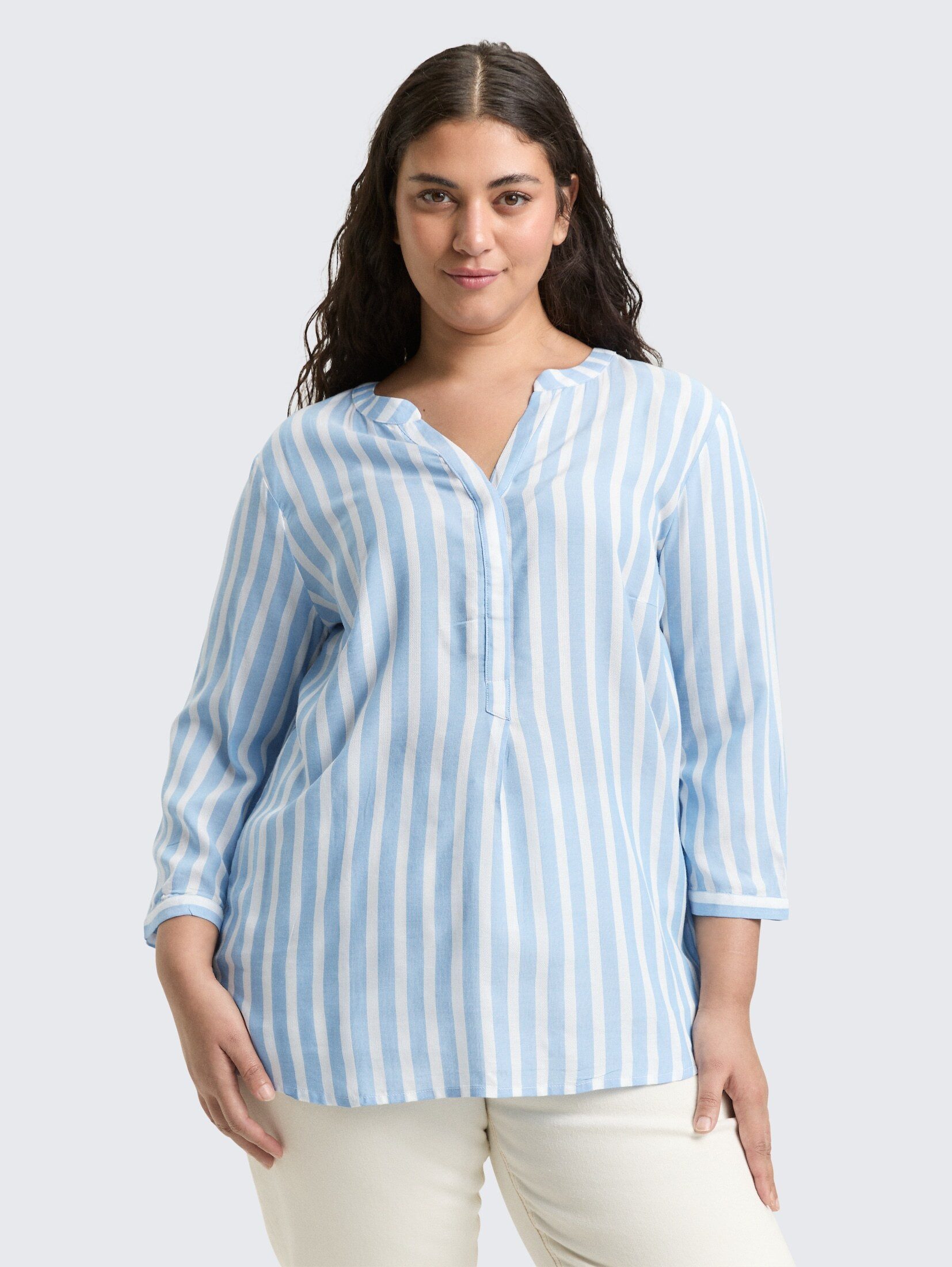 TOM TAILOR PLUS Langarmbluse Blusen & Shirts Plus Size - Henleybluse mit Streifenmuster