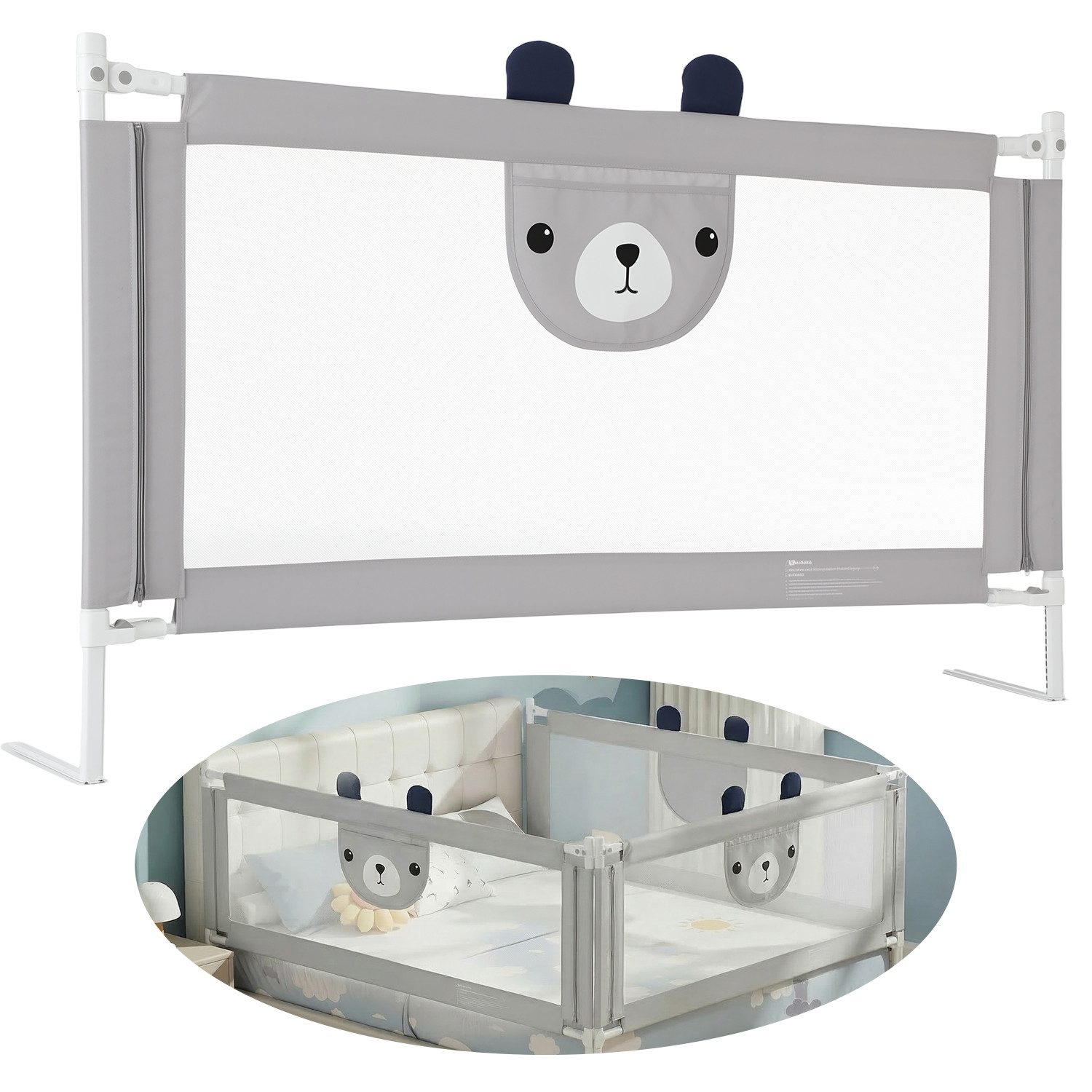 oyajia Bettschutzgitter Kinderbettgitter Babybettgitter, 150/180/200 cm,Rausfallschutz für Baby,höhenverstellbar & kombinierbar