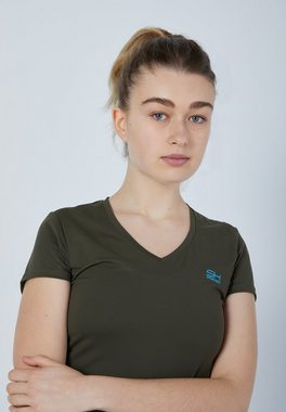 SPORTKIND Funktionsshirt Tennis T-Shirt V-Ausschnitt Damen & Mädchen khaki