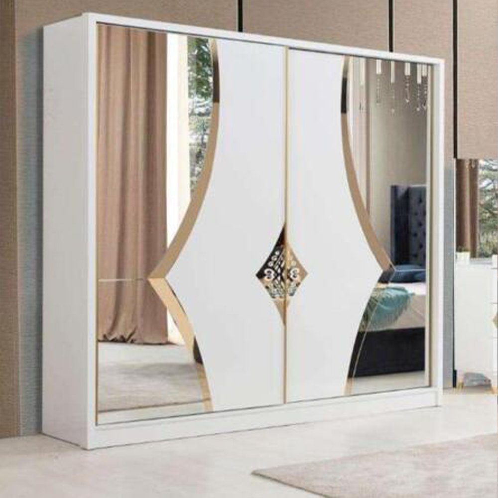 JVmoebel Kleiderschrank Stilvoller Weißer Kleiderschrank Schlafzimmer Möbel Schränke Spiegel Made In Europe