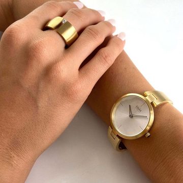 M&M Quarzuhr Armbanduhr Damen gold Circle Line, (1-tlg), Analoguhr rund mit Metallarmband Edelstahlarmband, Designer Uhr, deutsche Manufaktur, inkl. edles Etui