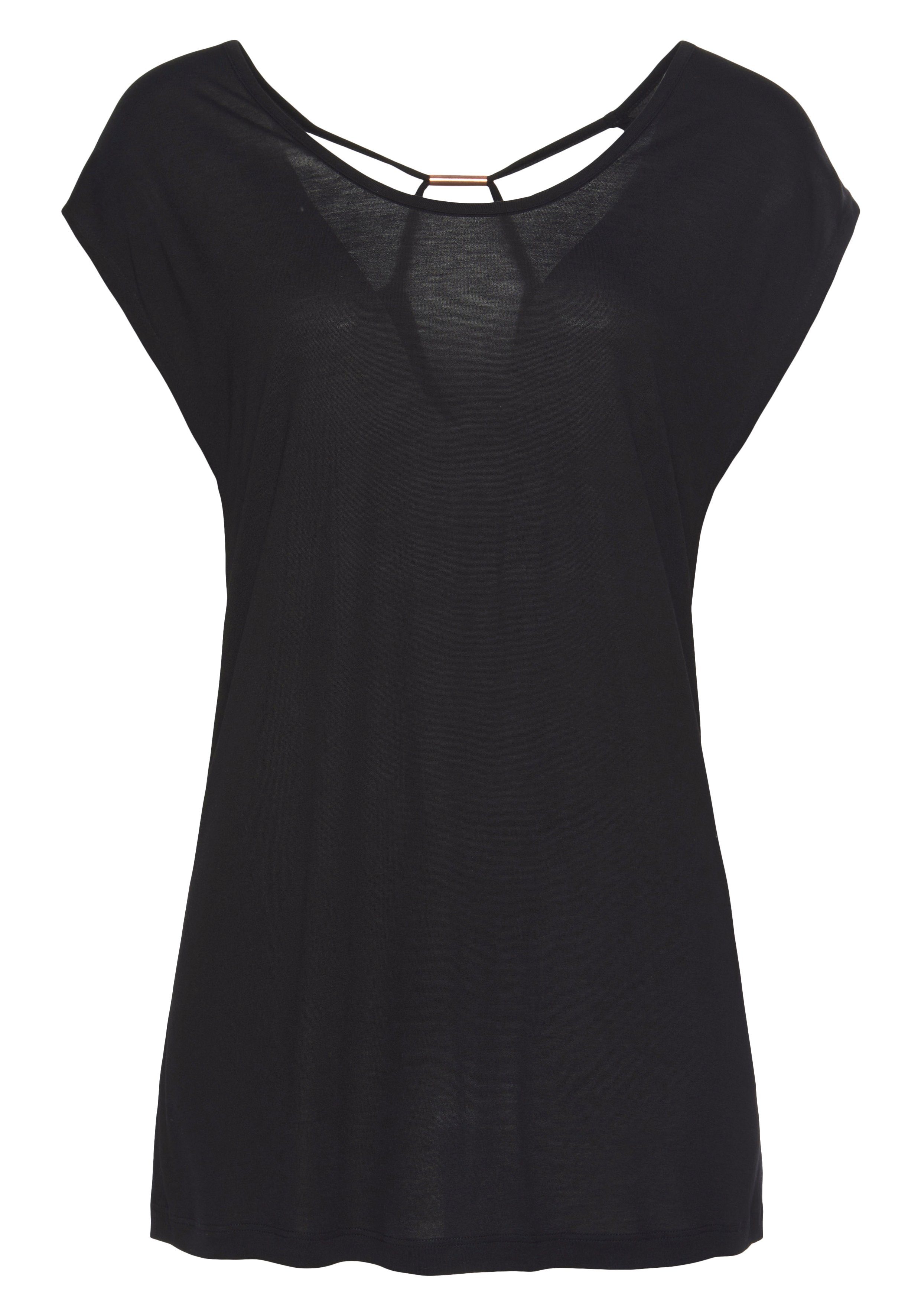 LASCANA Rundhalsshirt mit Cut-outs am Rücken, günstig online kaufen
