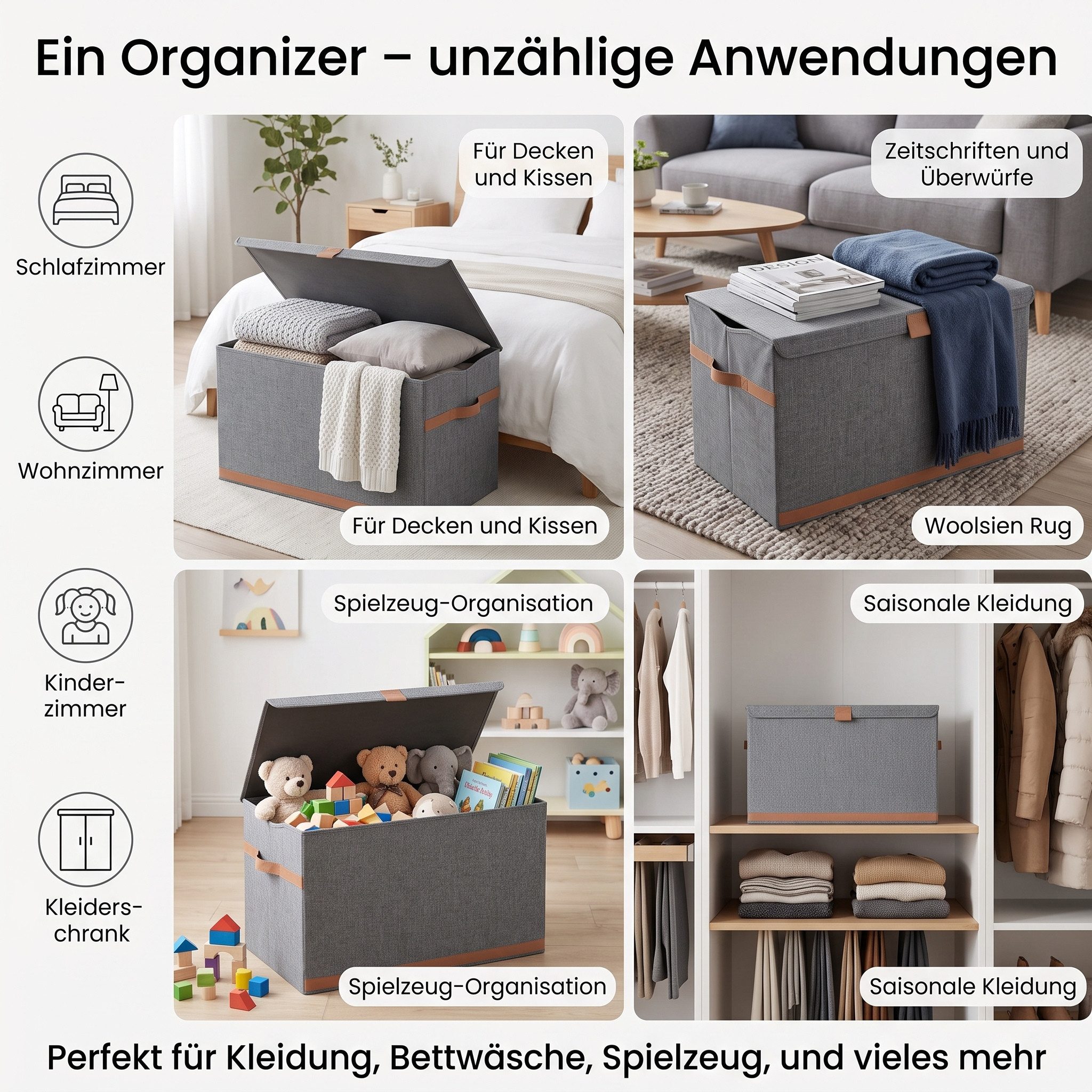 hausleben Aufbewahrungsbox Faltbar mit Deckel & Griff, Verstärkt mit Holz – Bild 5 von 5
