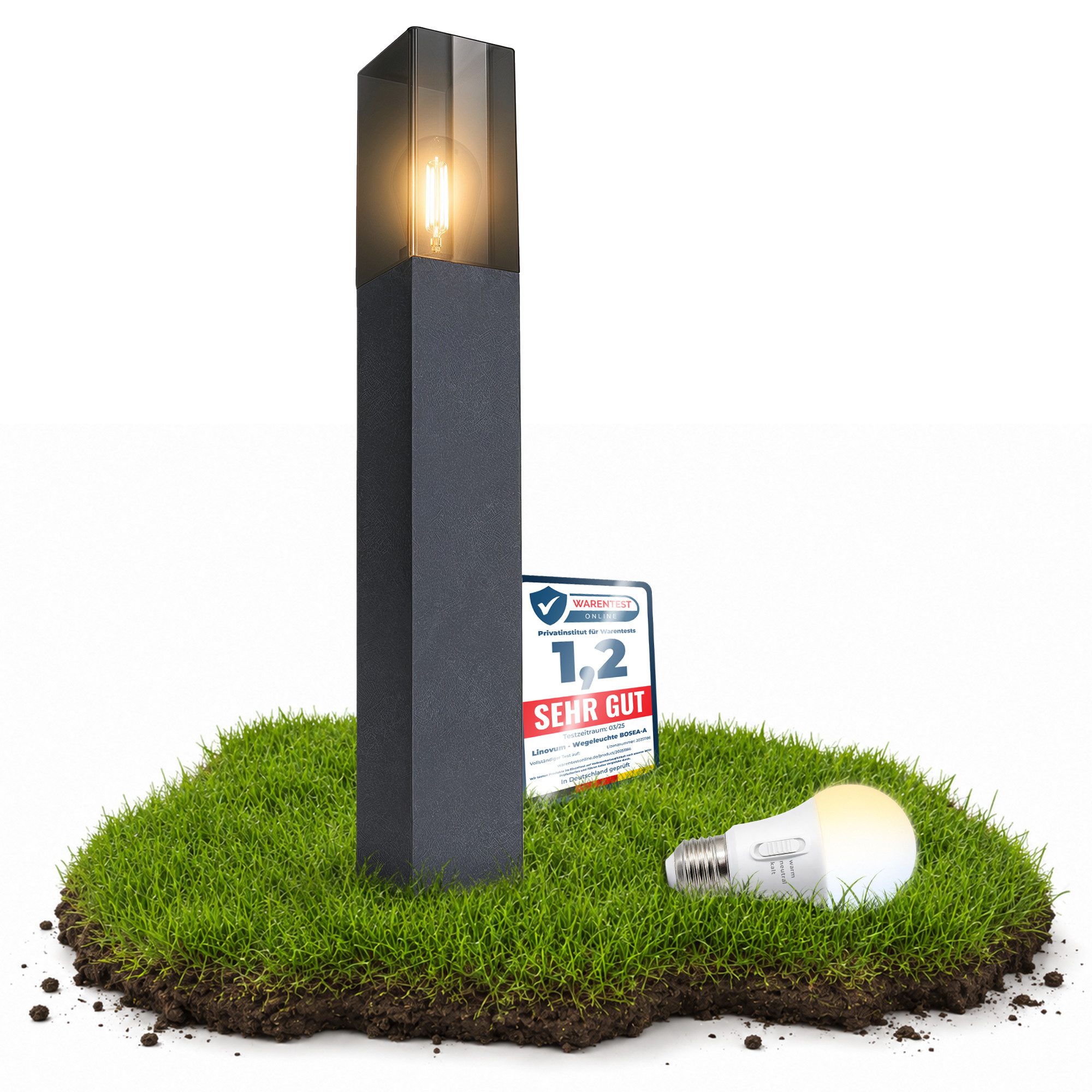 SSC-LUXon LED Pollerleuchte BOSEA-A Pollerleuchte LED E27 8W 3in1 Wegeleuchte anthrazit 50cm IP44, Neutralweiß, Warmweiß, Tageslichtweiß
