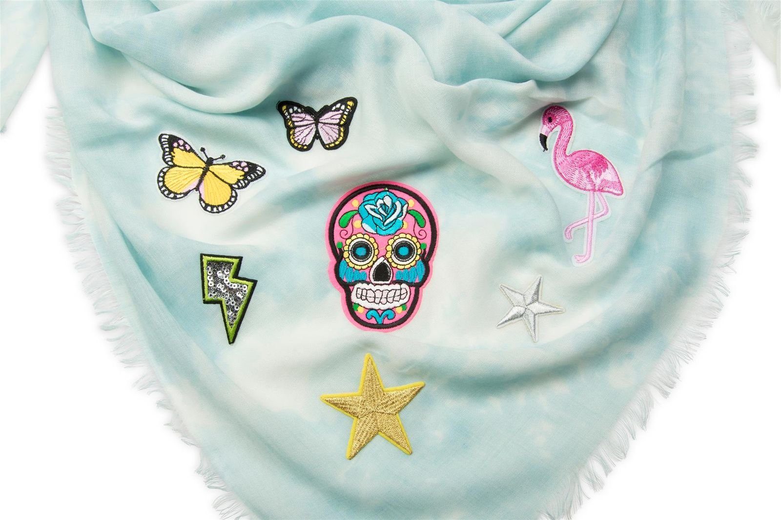 styleBREAKER Modetuch Vierecktuch mit Patches, (1-St) günstig online kaufen