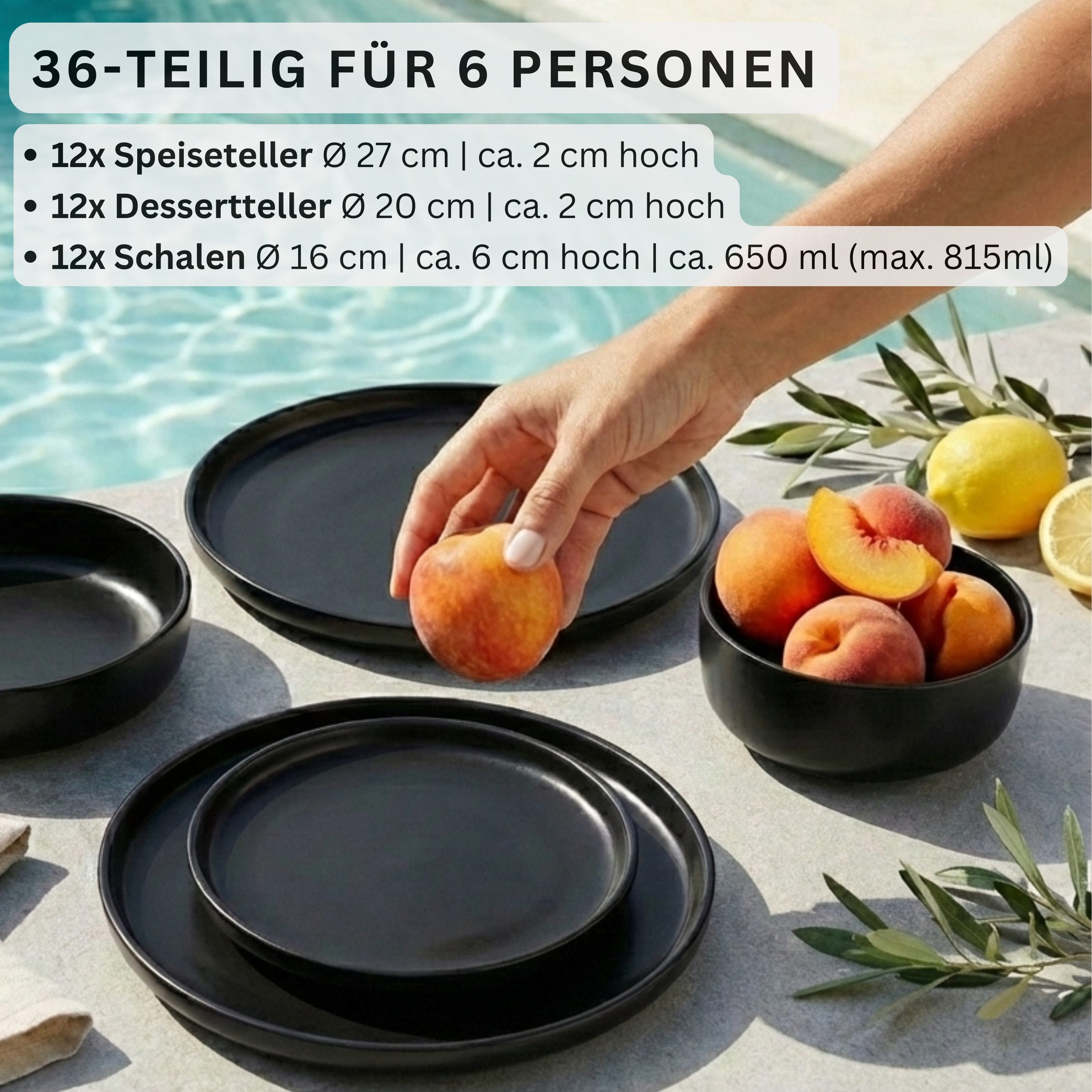 SÄNGER Tafelservice Madeira Geschirr-Set (36-tlg), 12 Personen, Steingut, schwarz, Handmade, VALUE COLLECTION – Bild 2 von 5