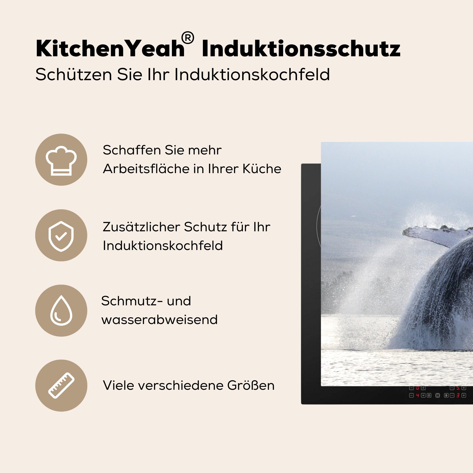 MuchoWow Herdblende-/Abdeckplatte Buckelwal Ceranfeldabdeckung dem für 71x52 küche, Wasser, Induktionskochfeld Vinyl, cm, tlg), aus Schutz (1 springt die