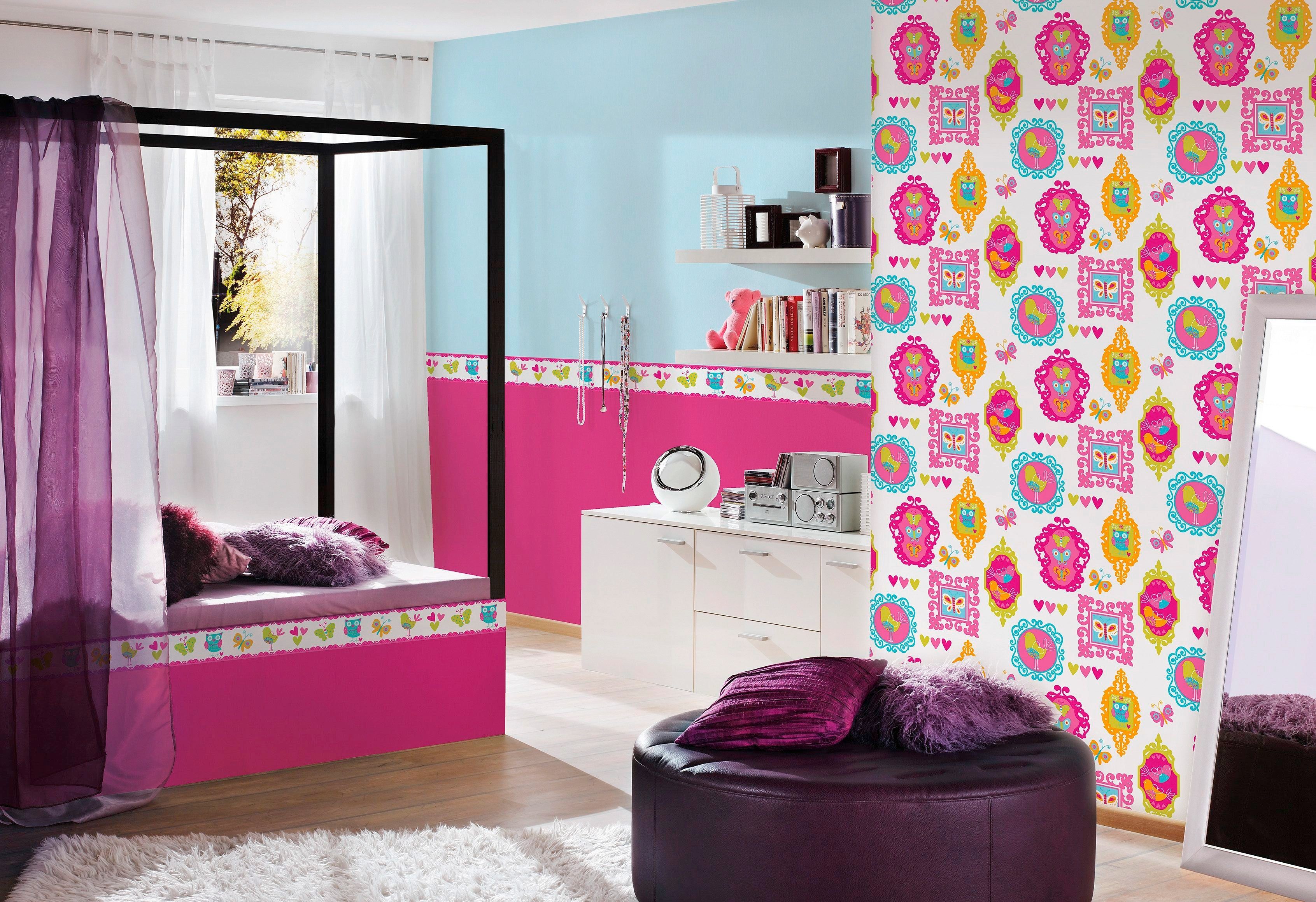 Bunt Pink Party, Tierchen Bordüre Bordüre glatt, living Kids Mädchenzimmer Kinderzimmertapete walls Kinder