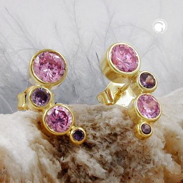 unbespielt Paar Ohrstecker Ohrringe Zirkonia pink-lila 375 Gold 14 x 5 mm inklusive Schmuckbox, Goldschmuck für Damen