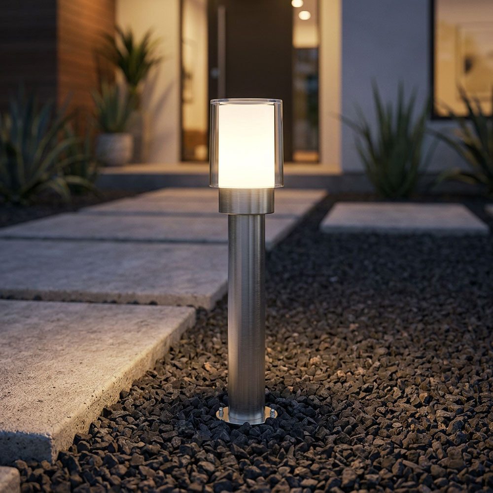 WOFI Außen-Stehlampe, Leuchtmittel nicht inklusive, Gartenlampen Aussen silber Aussenlampe Stehleuchte